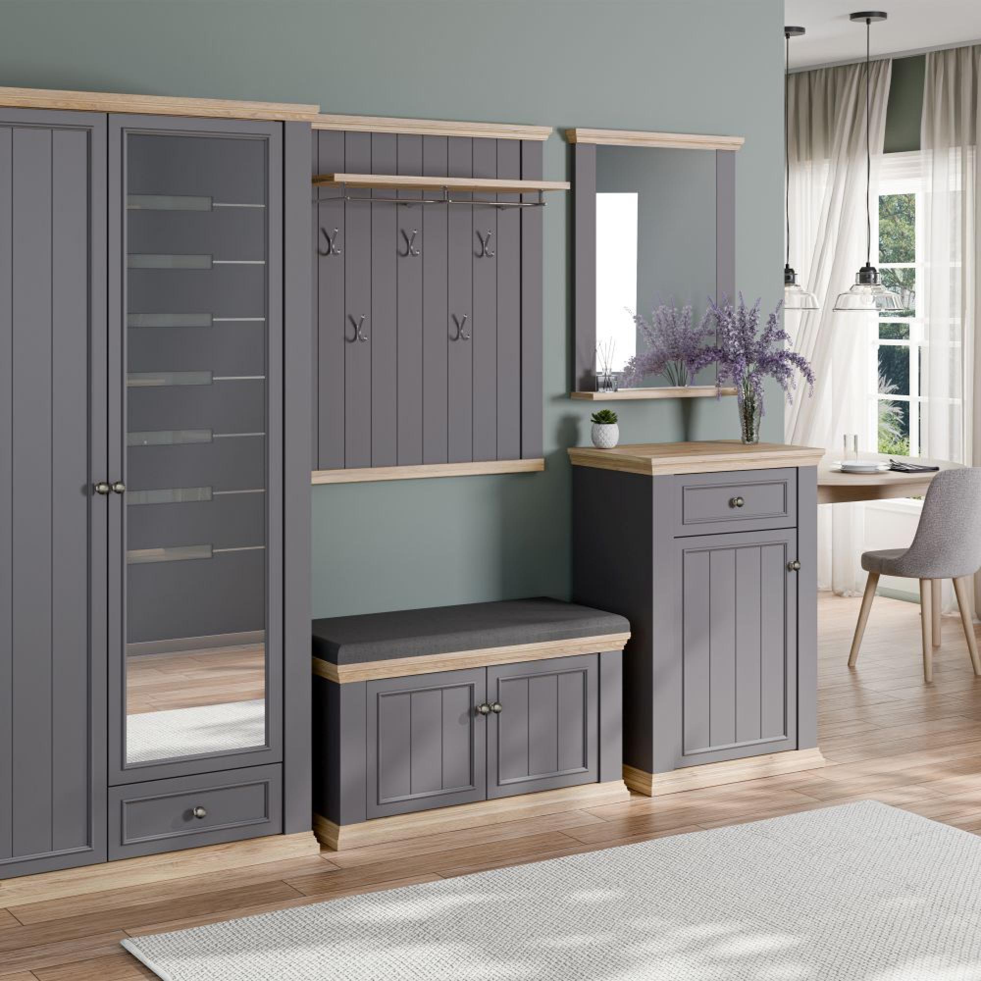 Pontypool Shoe Cabinet - 1 Door - 1 Drawer - Dark Grey and Light Oak