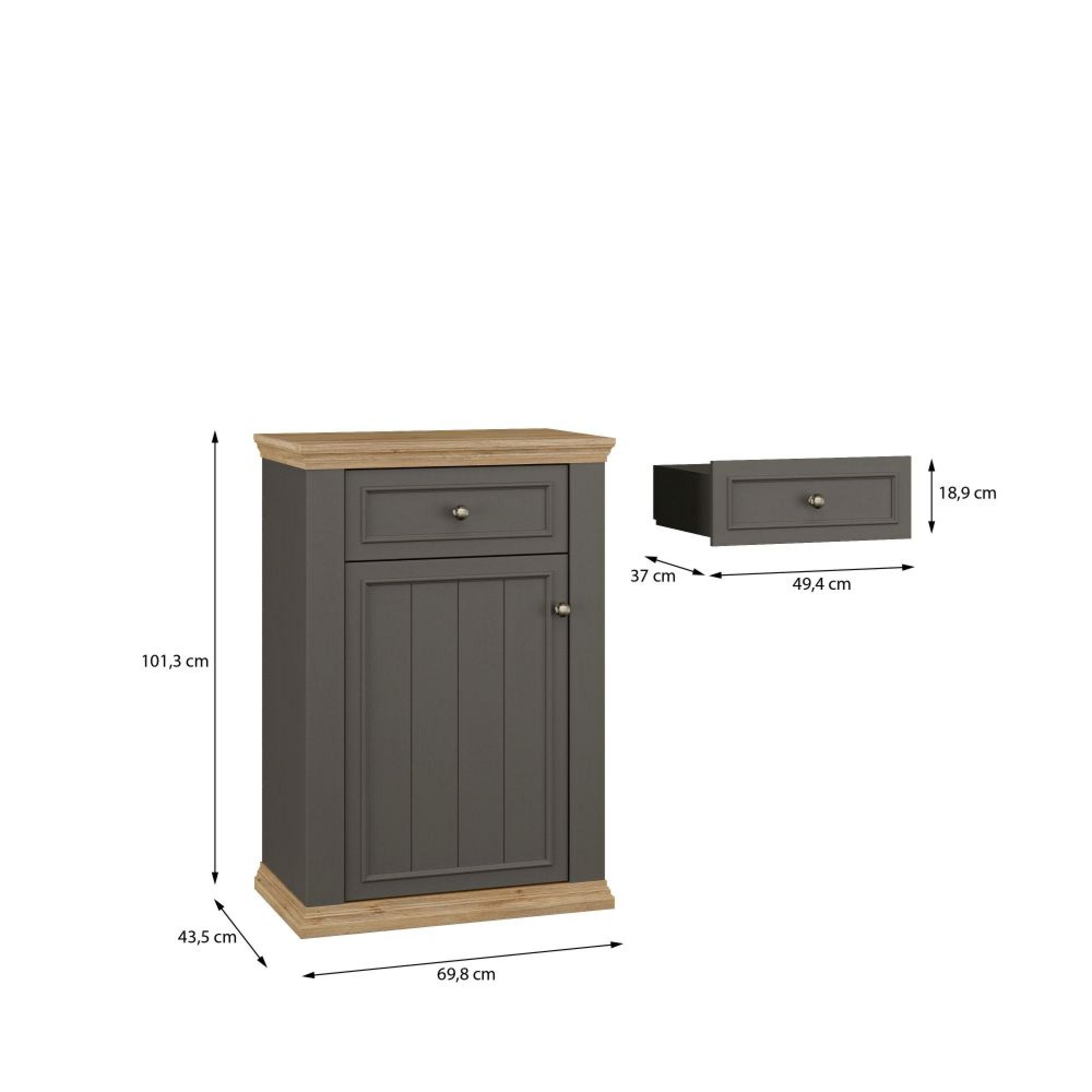 Pontypool Shoe Cabinet - 1 Door - 1 Drawer - Dark Grey and Light Oak