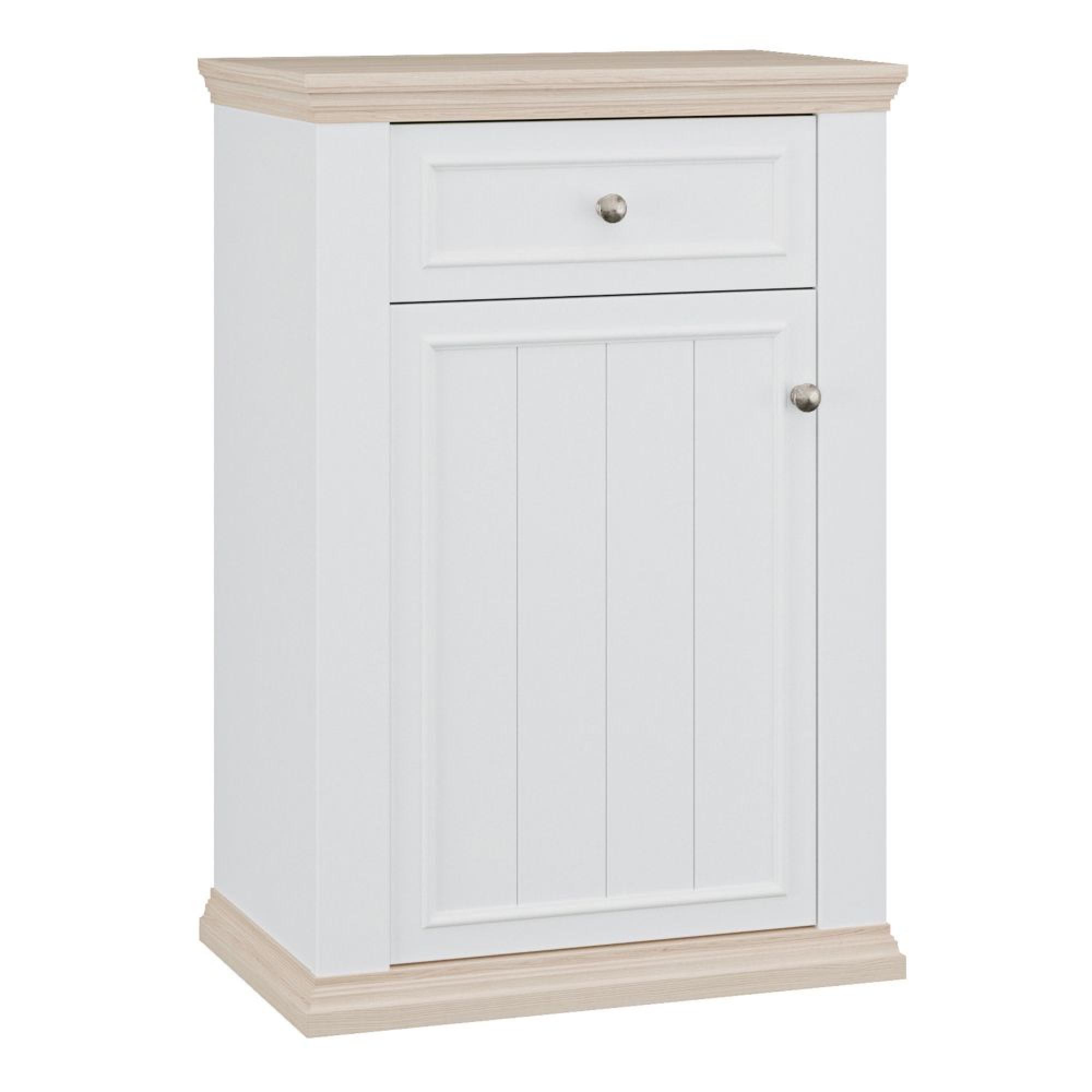 Pontypool Shoe Cabinet - 1 Door - 1 Drawer - White and Riva Oak
