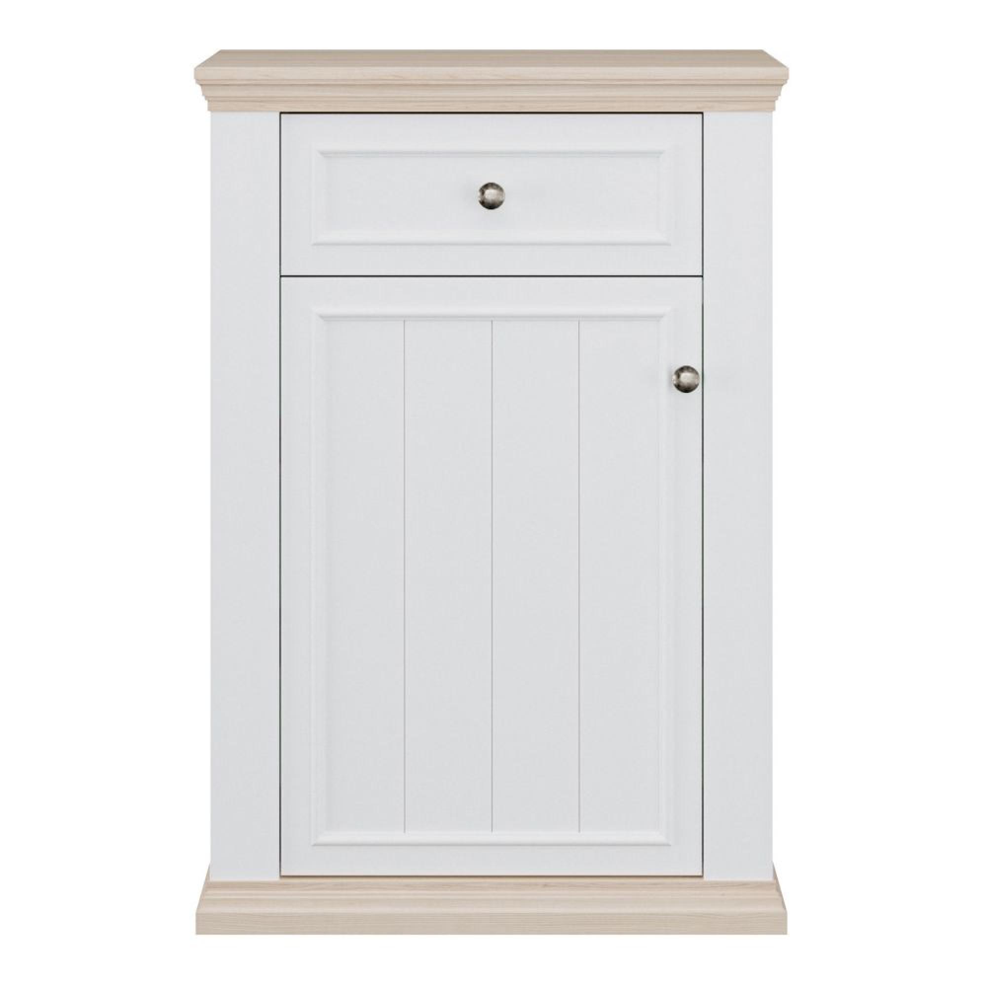 Pontypool Shoe Cabinet - 1 Door - 1 Drawer - White and Riva Oak