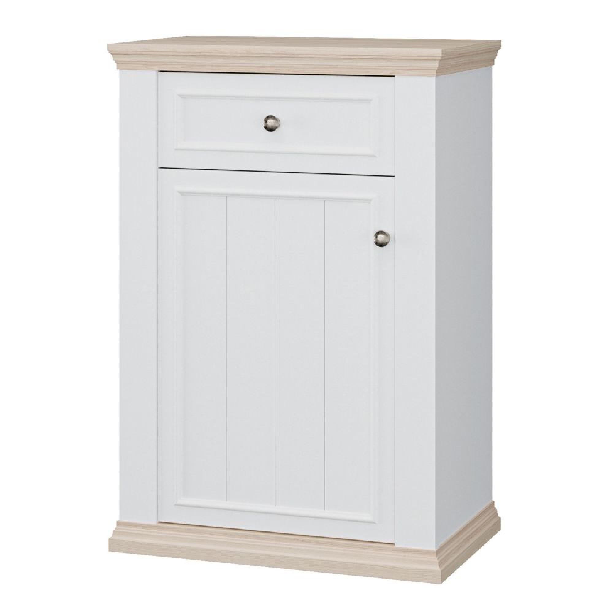 Pontypool Shoe Cabinet - 1 Door - 1 Drawer - White and Riva Oak
