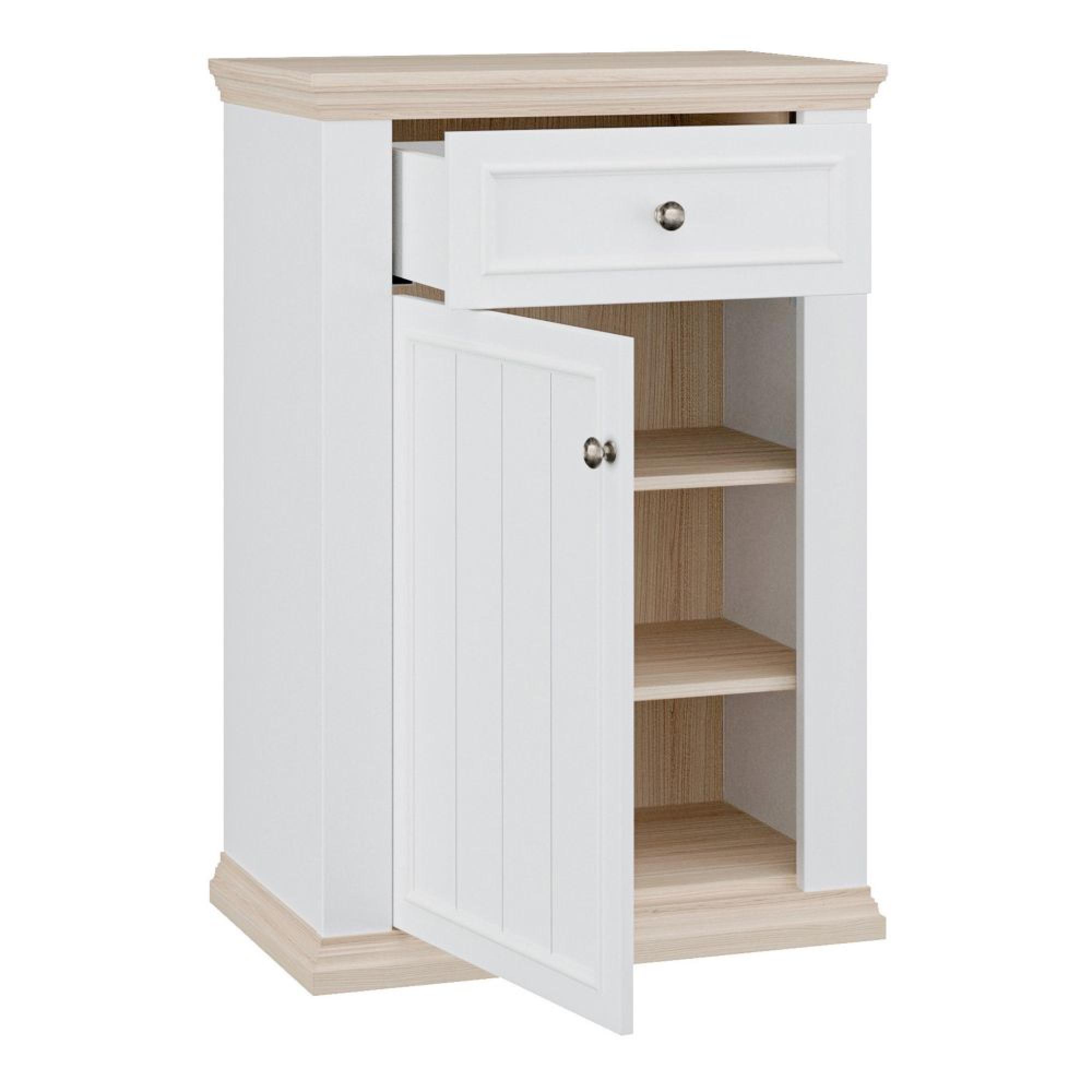 Pontypool Shoe Cabinet - 1 Door - 1 Drawer - White and Riva Oak