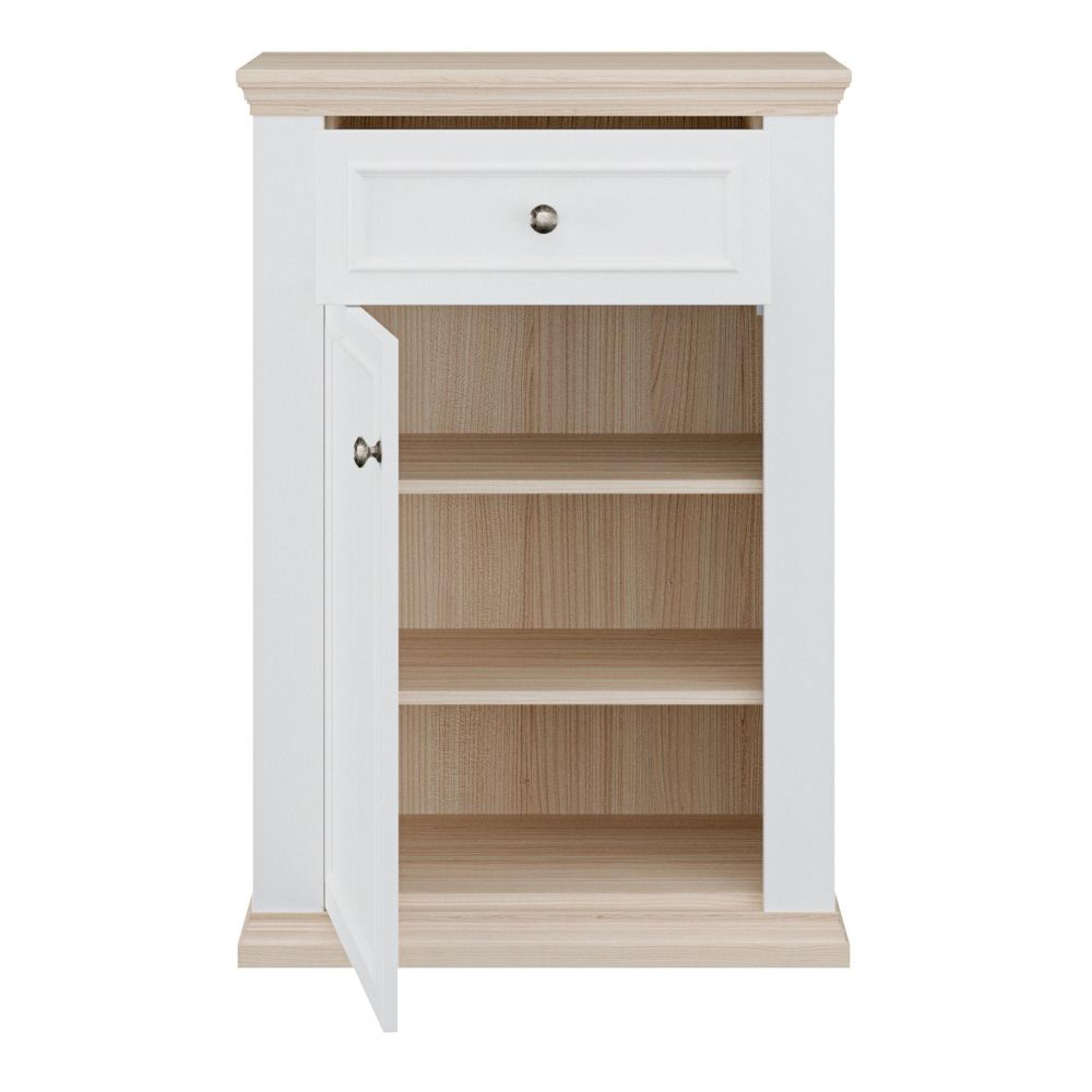 Pontypool Shoe Cabinet - 1 Door - 1 Drawer - White and Riva Oak