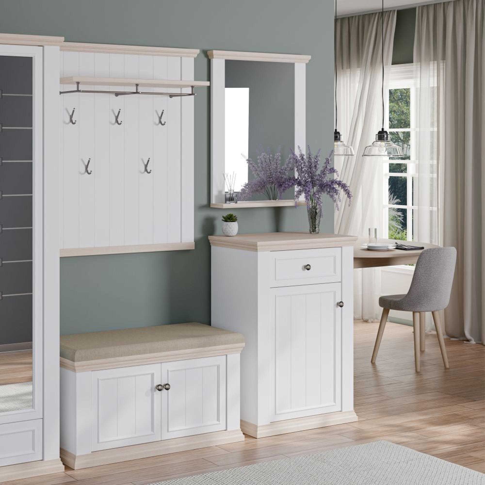 Pontypool Shoe Cabinet - 1 Door - 1 Drawer - White and Riva Oak