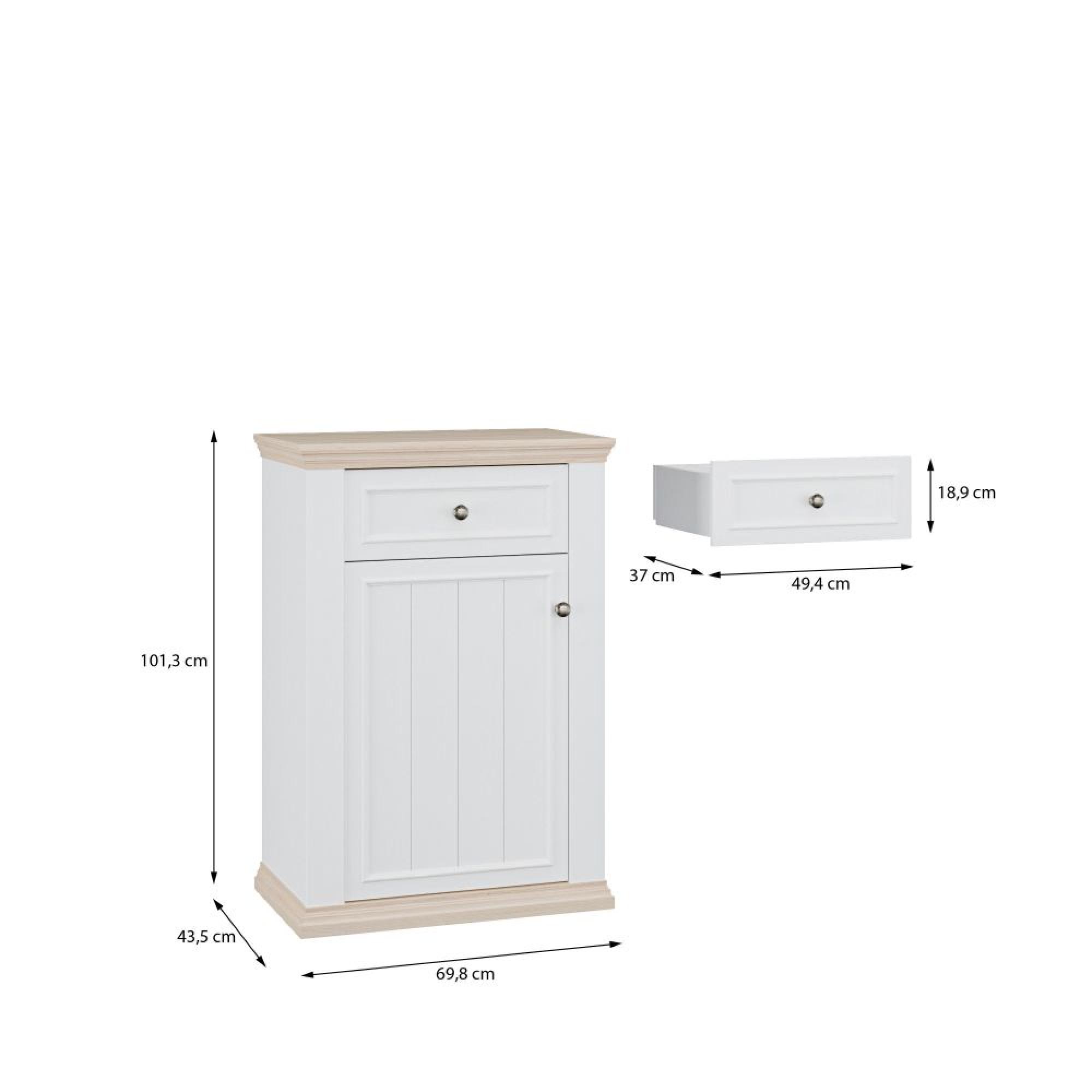 Pontypool Shoe Cabinet - 1 Door - 1 Drawer - White and Riva Oak