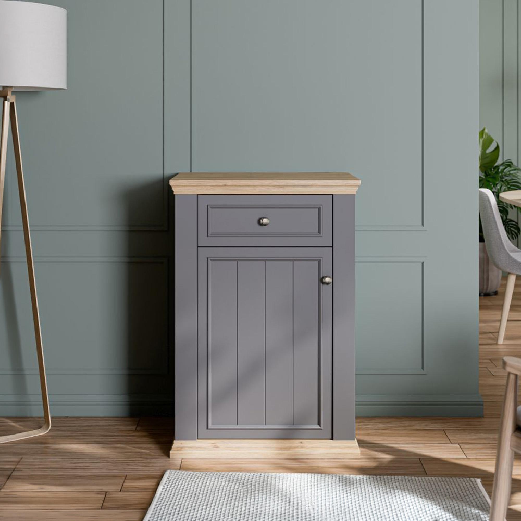 Pontypool Shoe Cabinet - 1 Door - 1 Drawer - Dark Grey and Light Oak