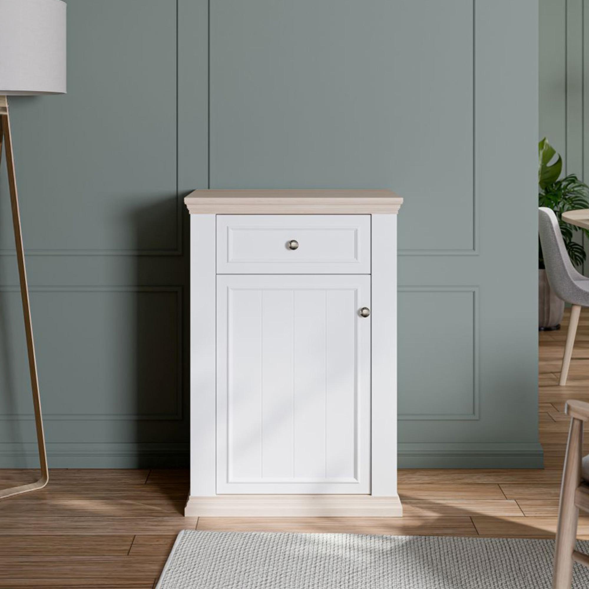 Pontypool Shoe Cabinet - 1 Door - 1 Drawer - White and Riva Oak
