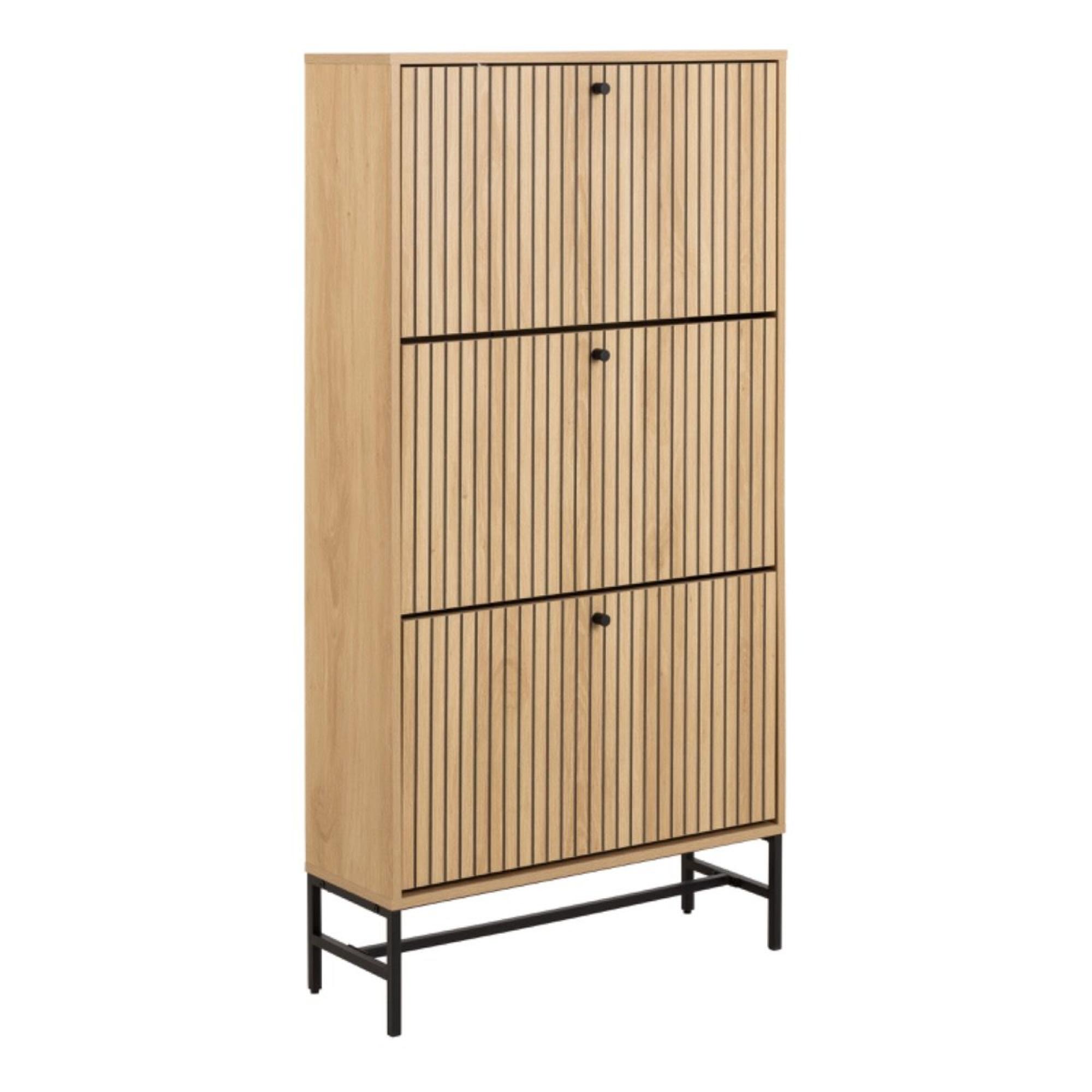 Albany Shoe Cabinet - 3 Drawer - Oak Ribbed