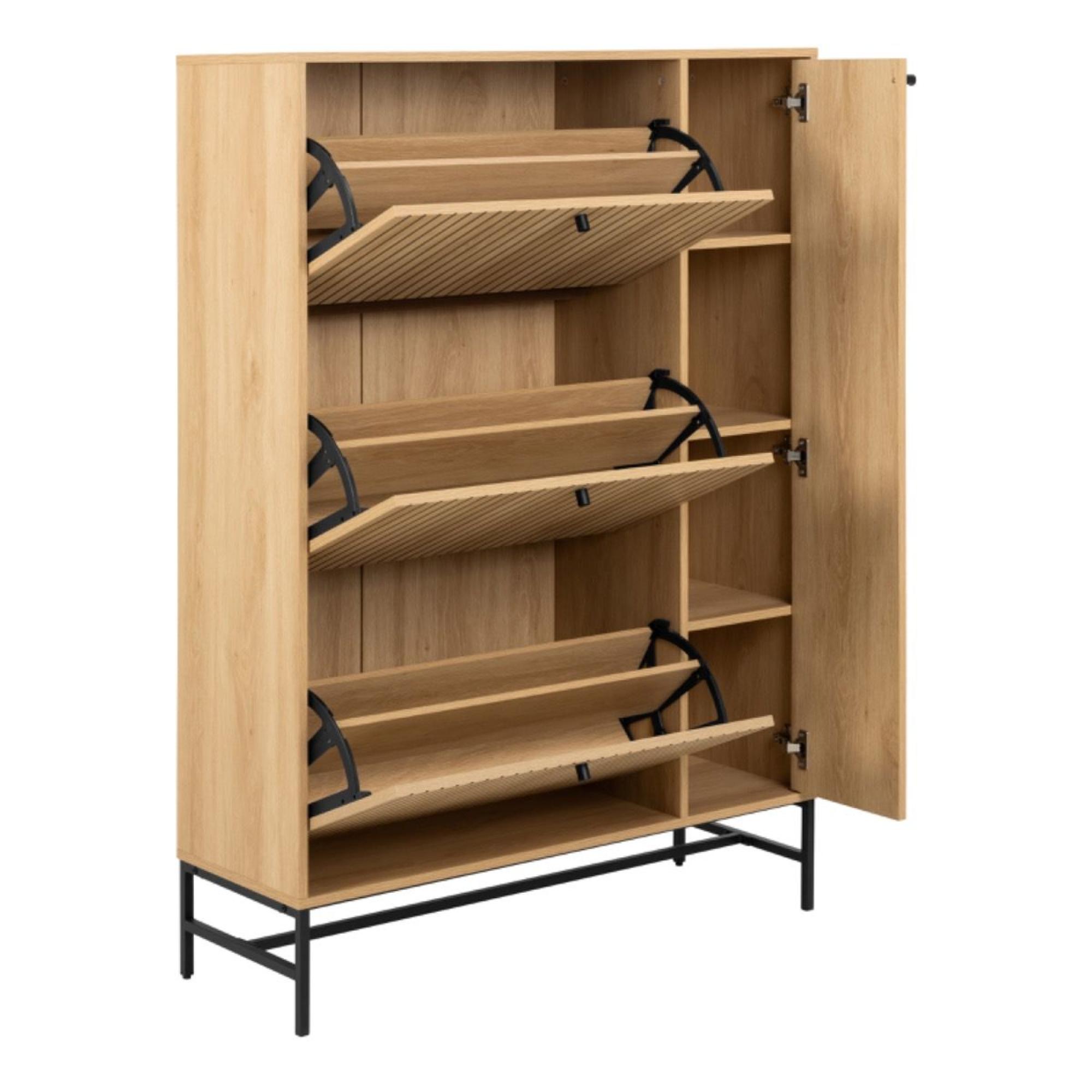 Albany Shoe Cabinet - 4 Door - Oak Ribbed