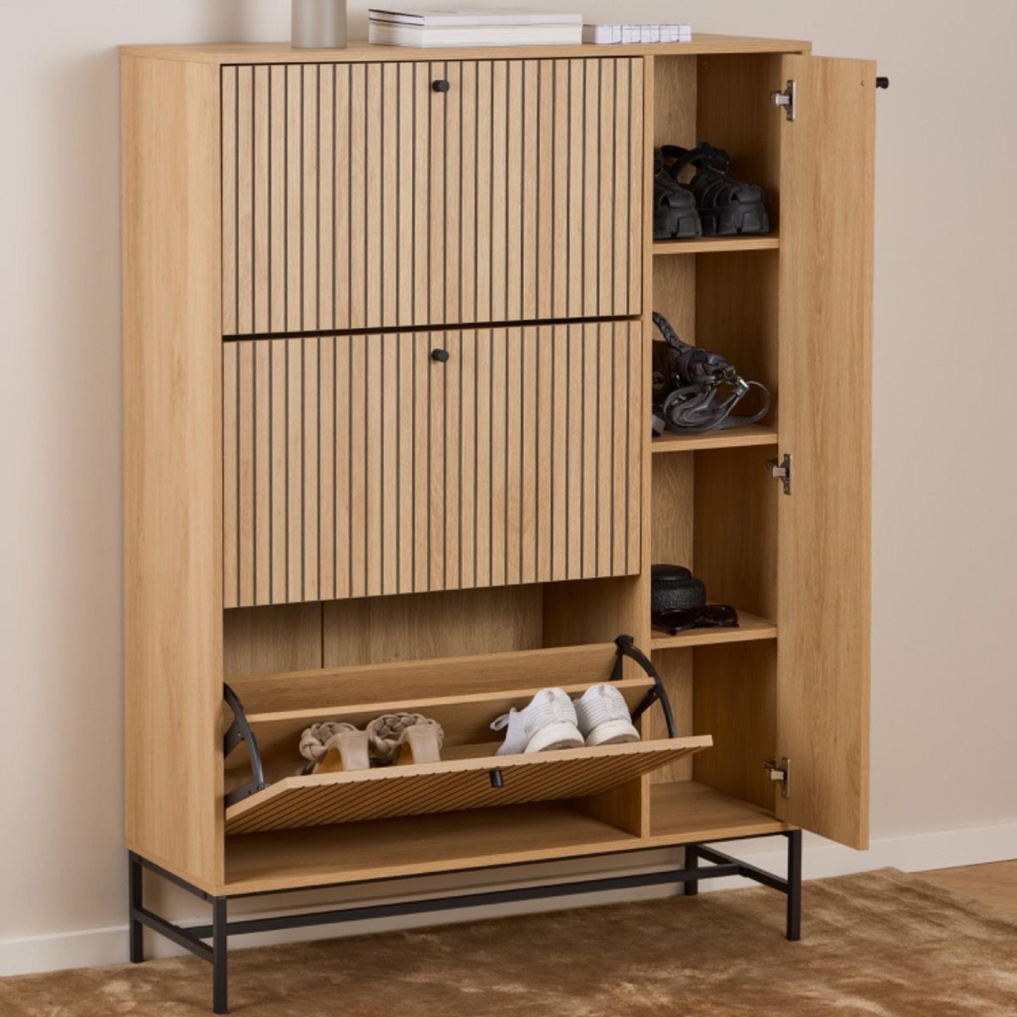 Albany Oak Ribbed 4 Door Shoe Cabinet