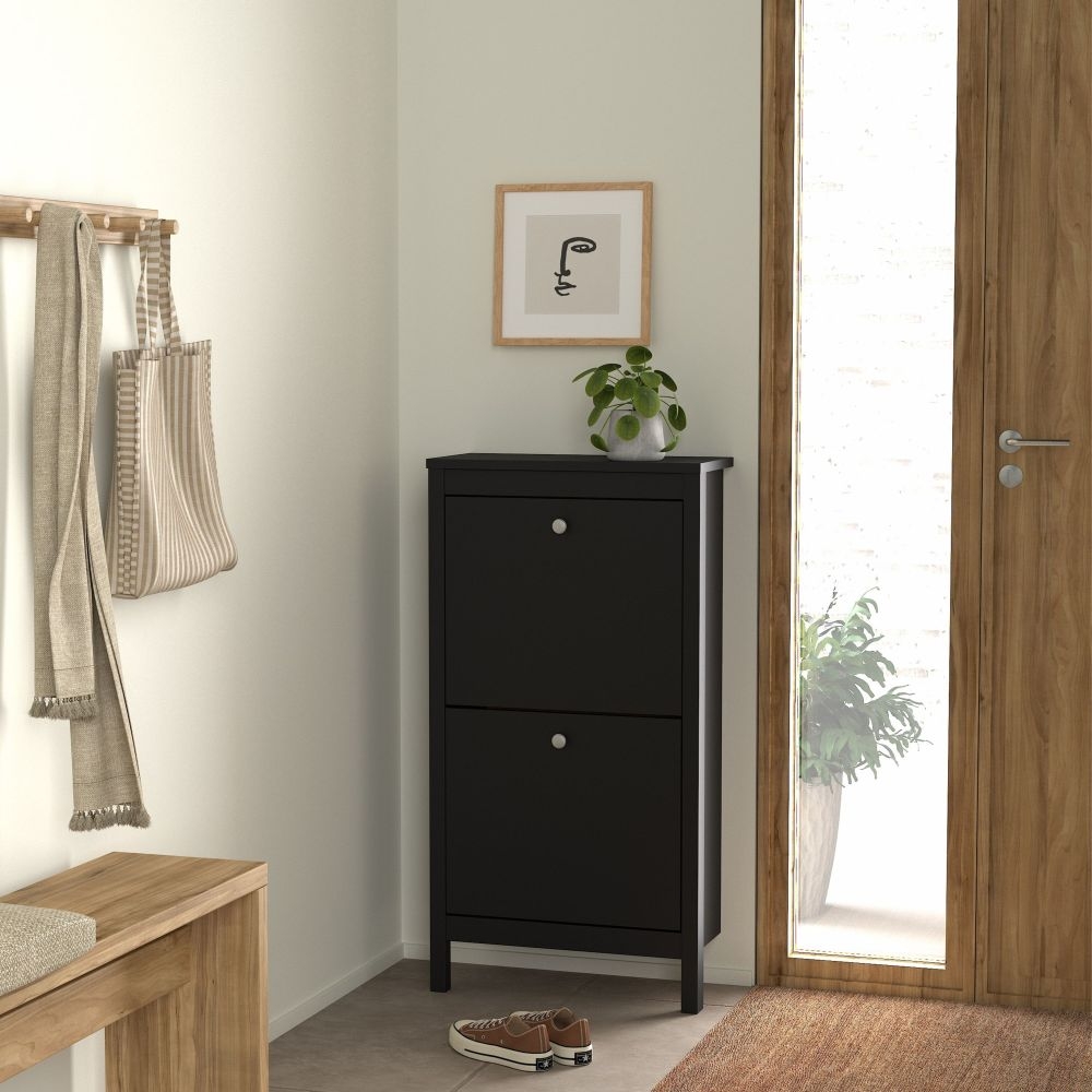 Madrid Shoe Cabinet - 2 Drawer - Door - Black