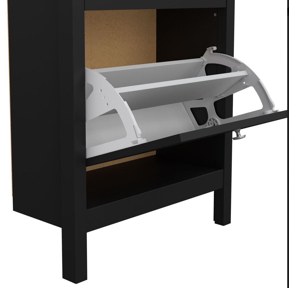 Madrid Shoe Cabinet - 2 Drawer - Door - Black