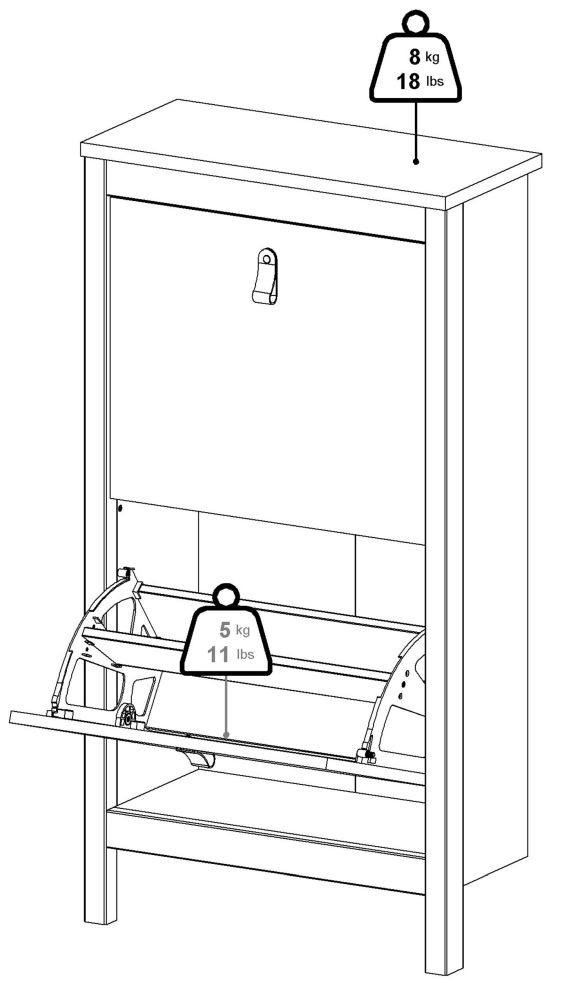 Madrid Shoe Cabinet - 2 Drawer - Door - Black