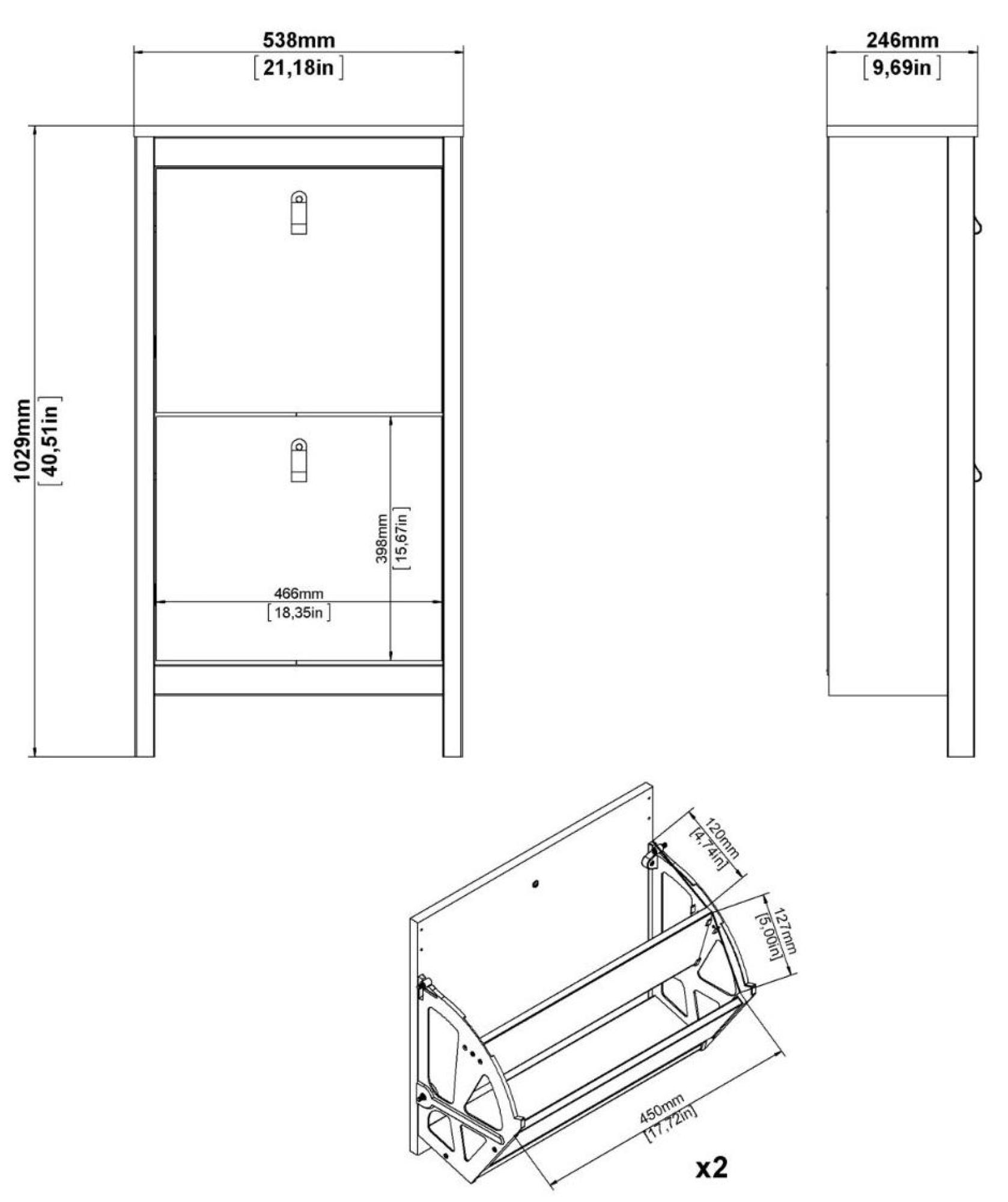 Madrid Shoe Cabinet - 2 Drawer - Door - White