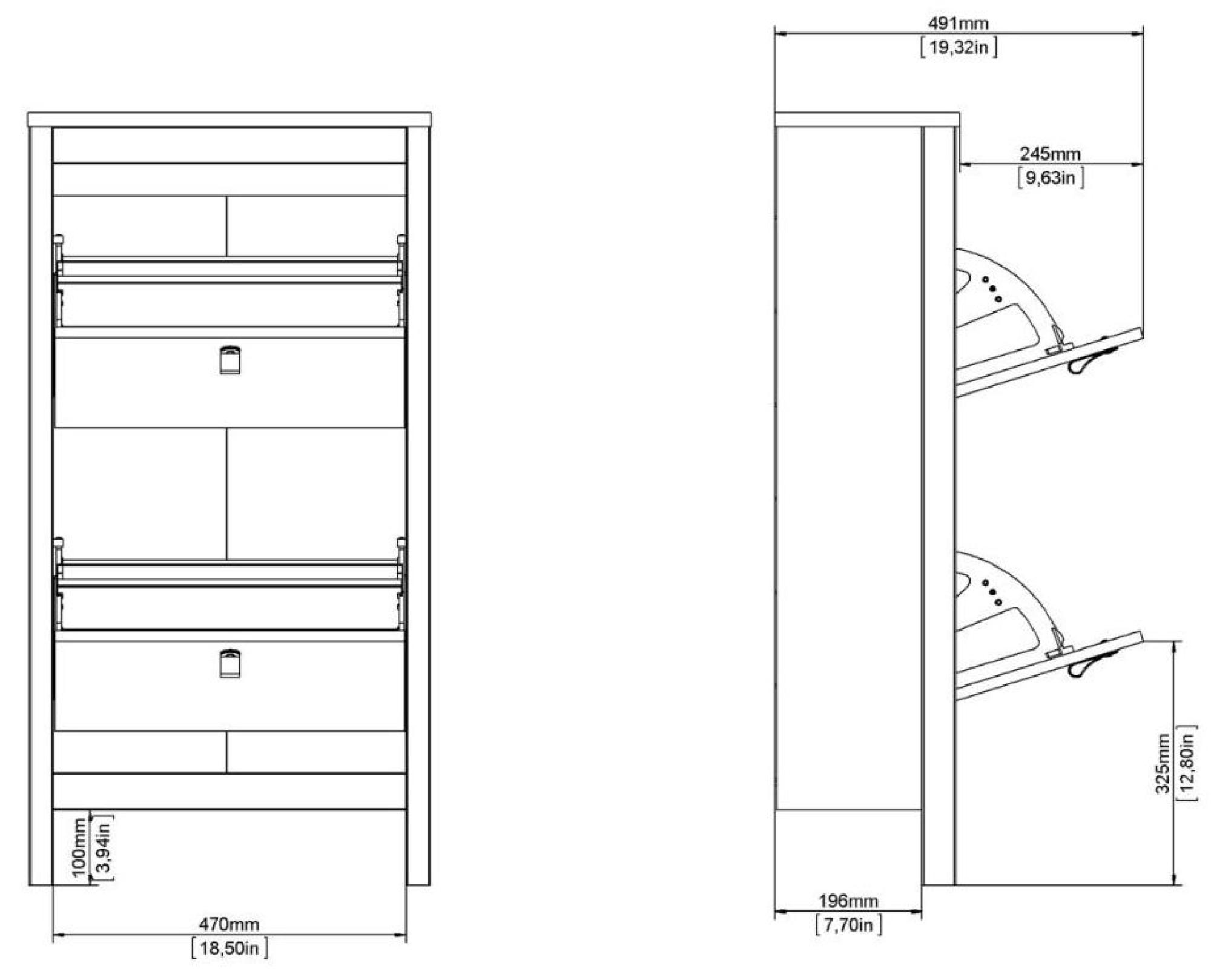 Madrid Shoe Cabinet - 2 Drawer - Door - White