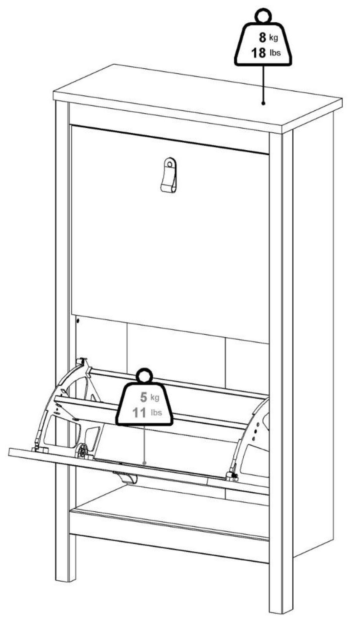 Madrid Shoe Cabinet - 2 Drawer - Door - White