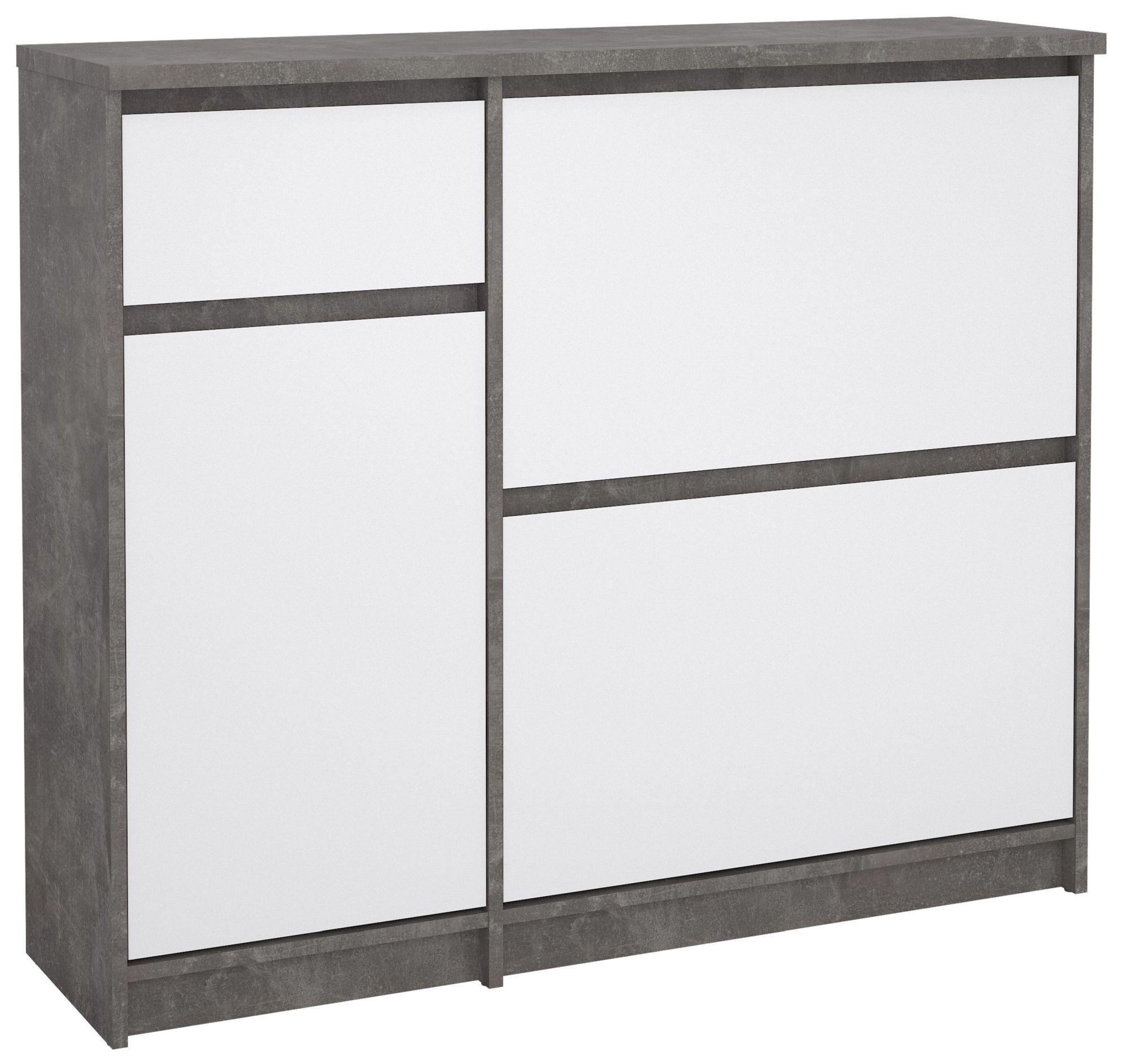 Naia Shoe Cabinet - 3 Door - 1 Drawer - Concrete and White Gloss