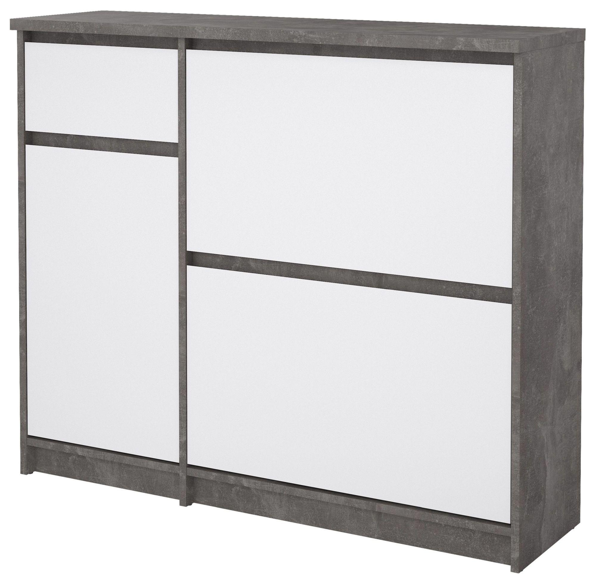 Naia Shoe Cabinet - 3 Door - 1 Drawer - Concrete and White Gloss