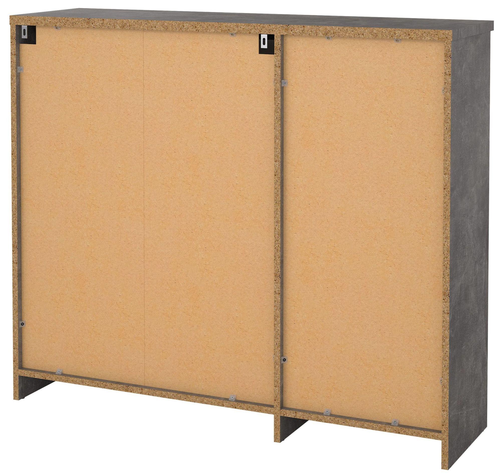 Naia Shoe Cabinet - 3 Door - 1 Drawer - Concrete and White Gloss
