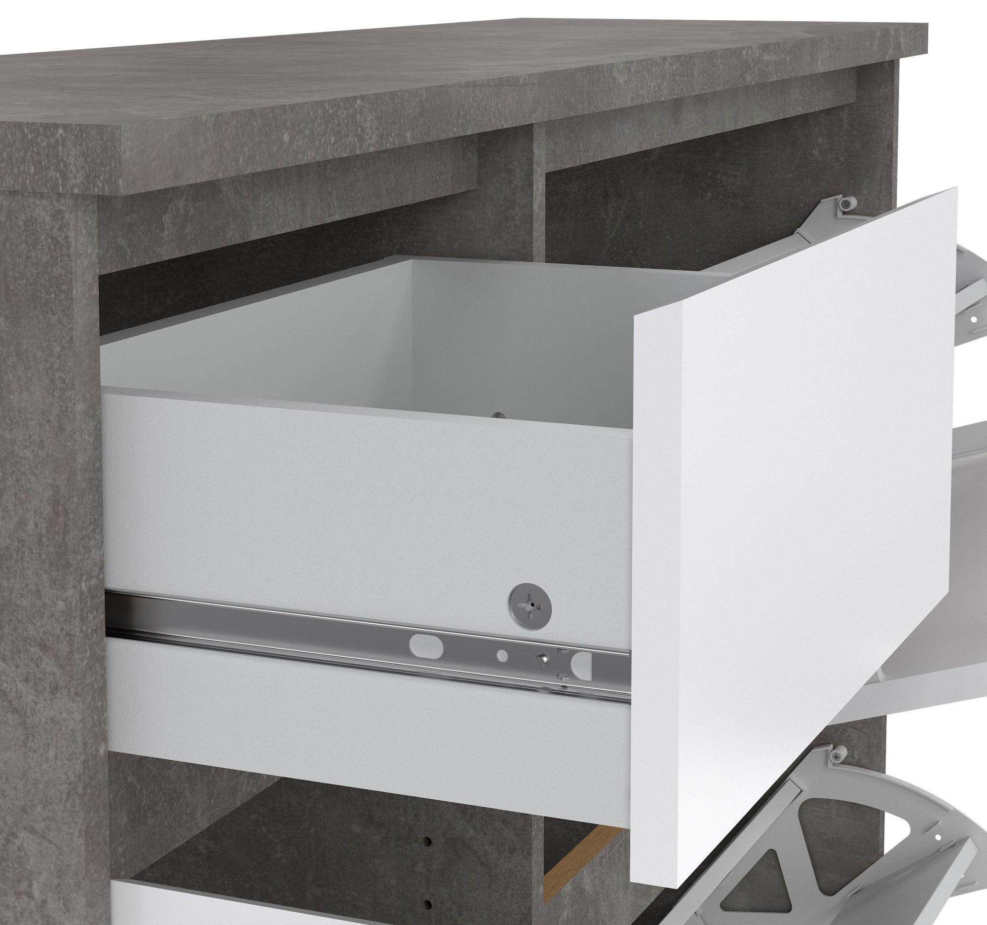 Naia Shoe Cabinet - 3 Door - 1 Drawer - Concrete and White Gloss
