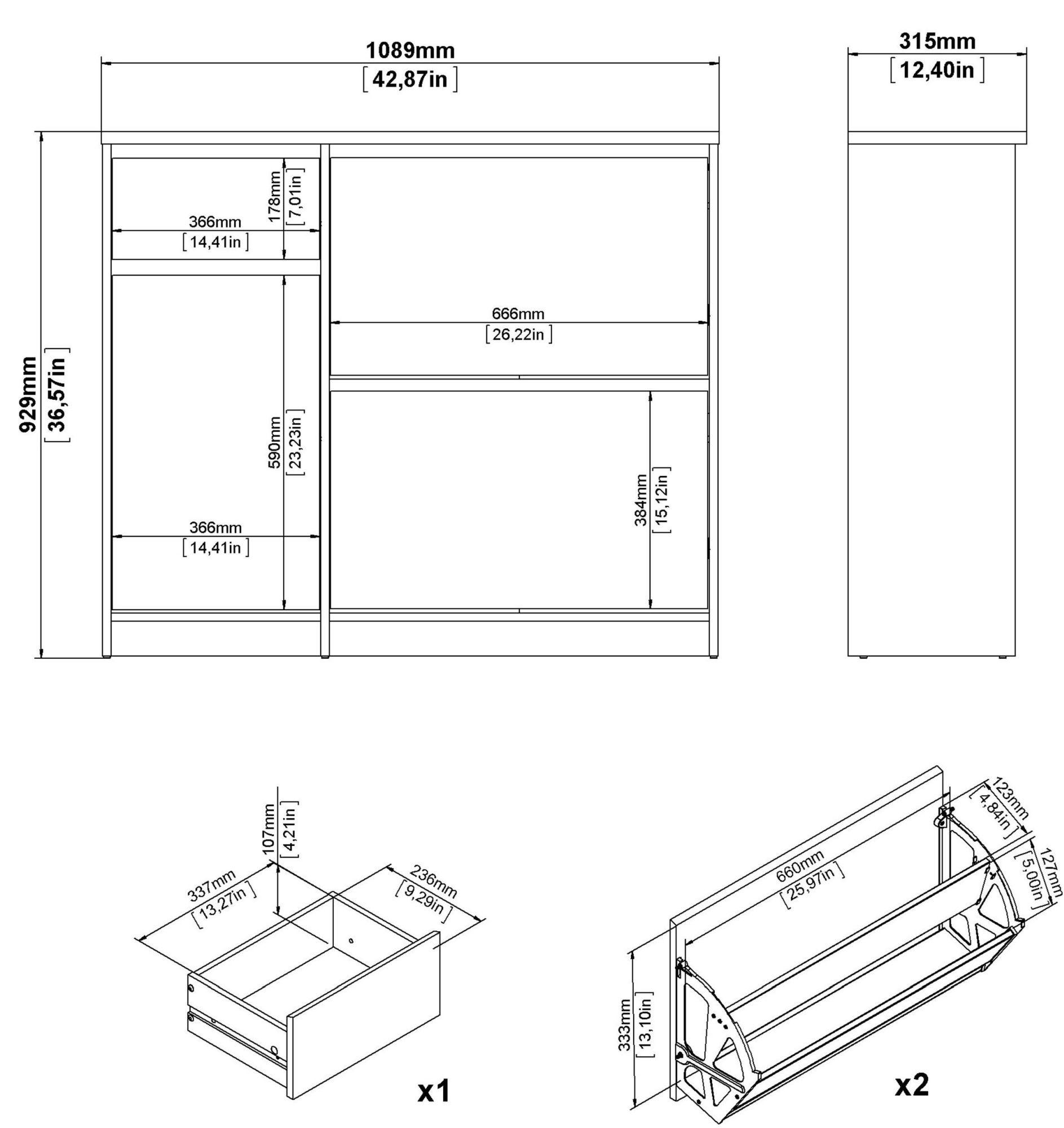 Naia Shoe Cabinet - 3 Door - 1 Drawer - Concrete and White Gloss