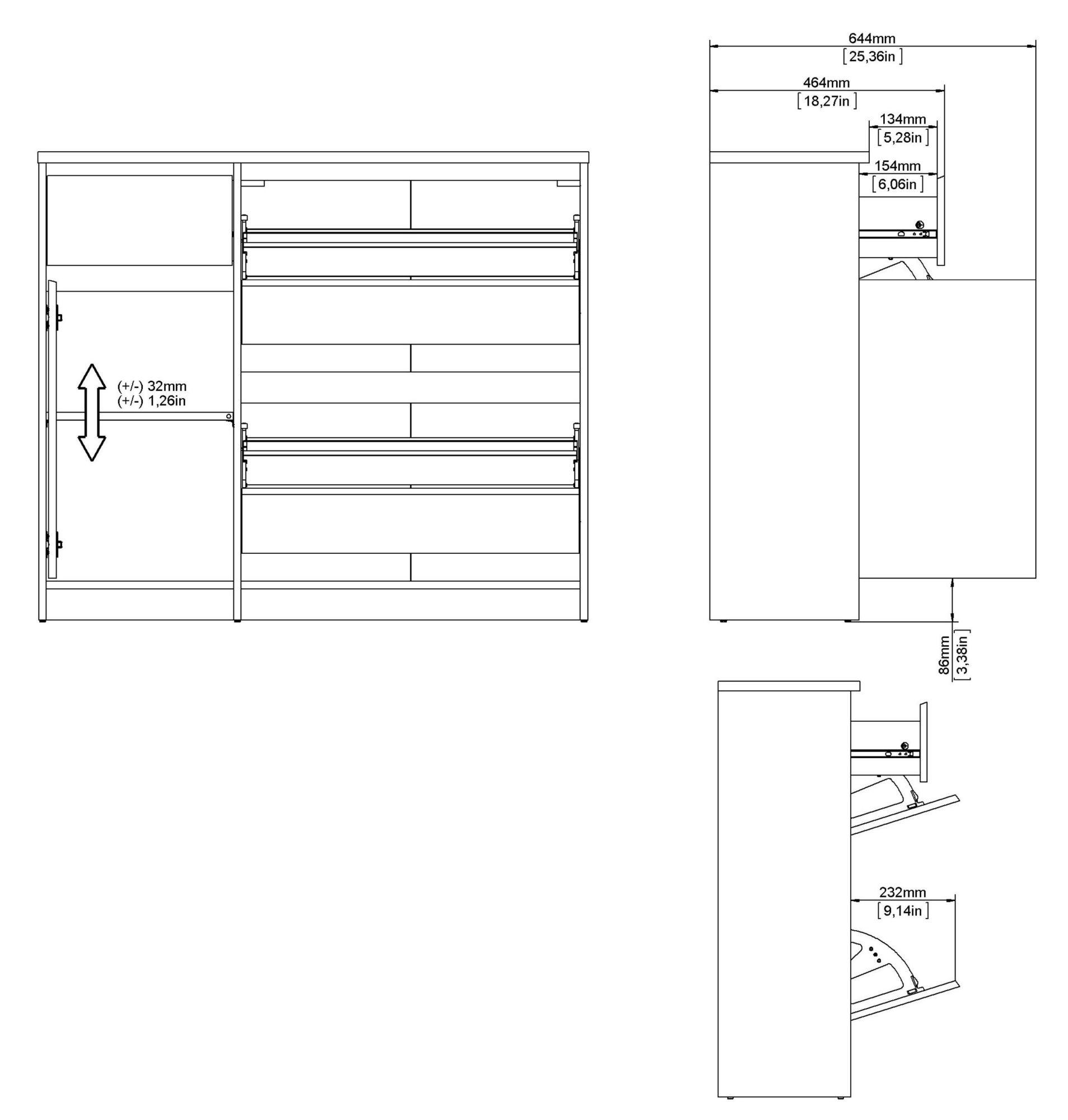 Naia Shoe Cabinet - 3 Door - 1 Drawer - Concrete and White Gloss
