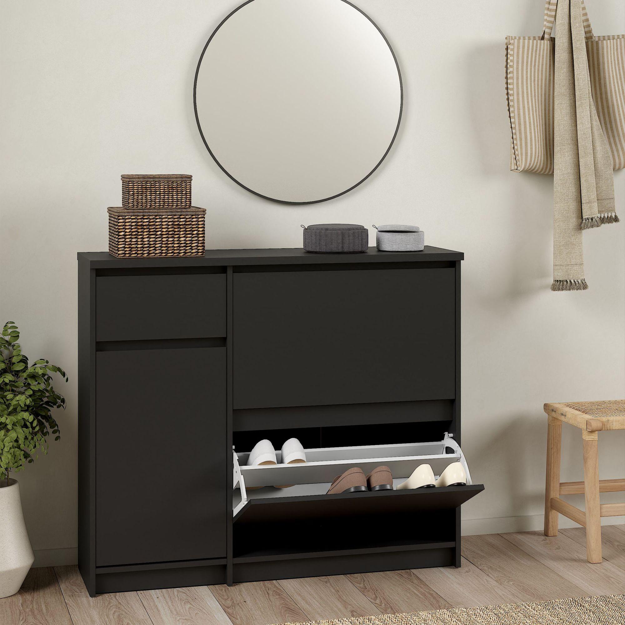 Naia Shoe Cabinet - 3 Door - 1 Drawer - Matt Black