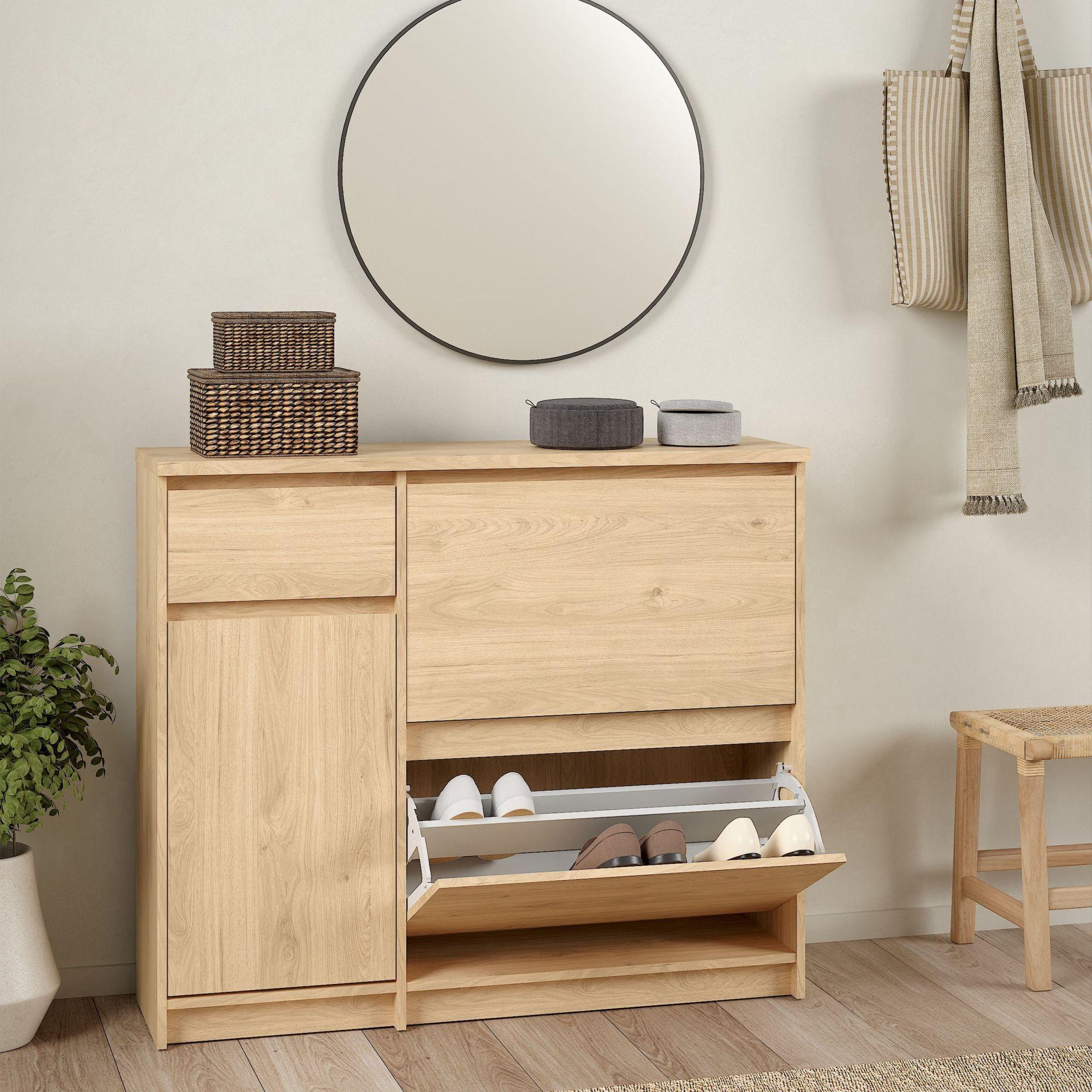 Naia Shoe Cabinet - 3 Door - 1 Drawer - Oak
