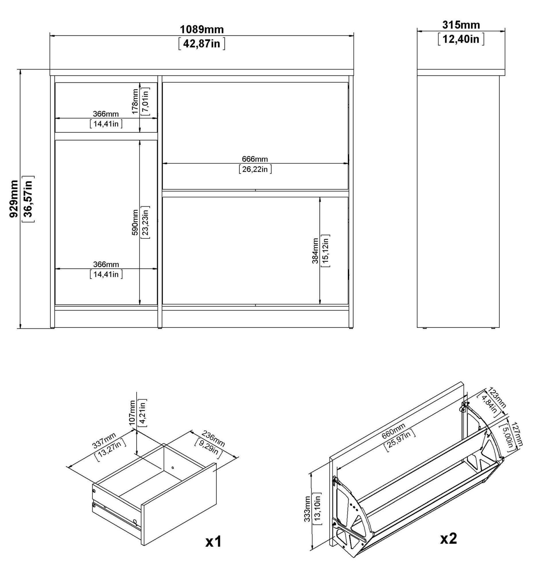 Naia Shoe Cabinet - 3 Door - 1 Drawer - Oak