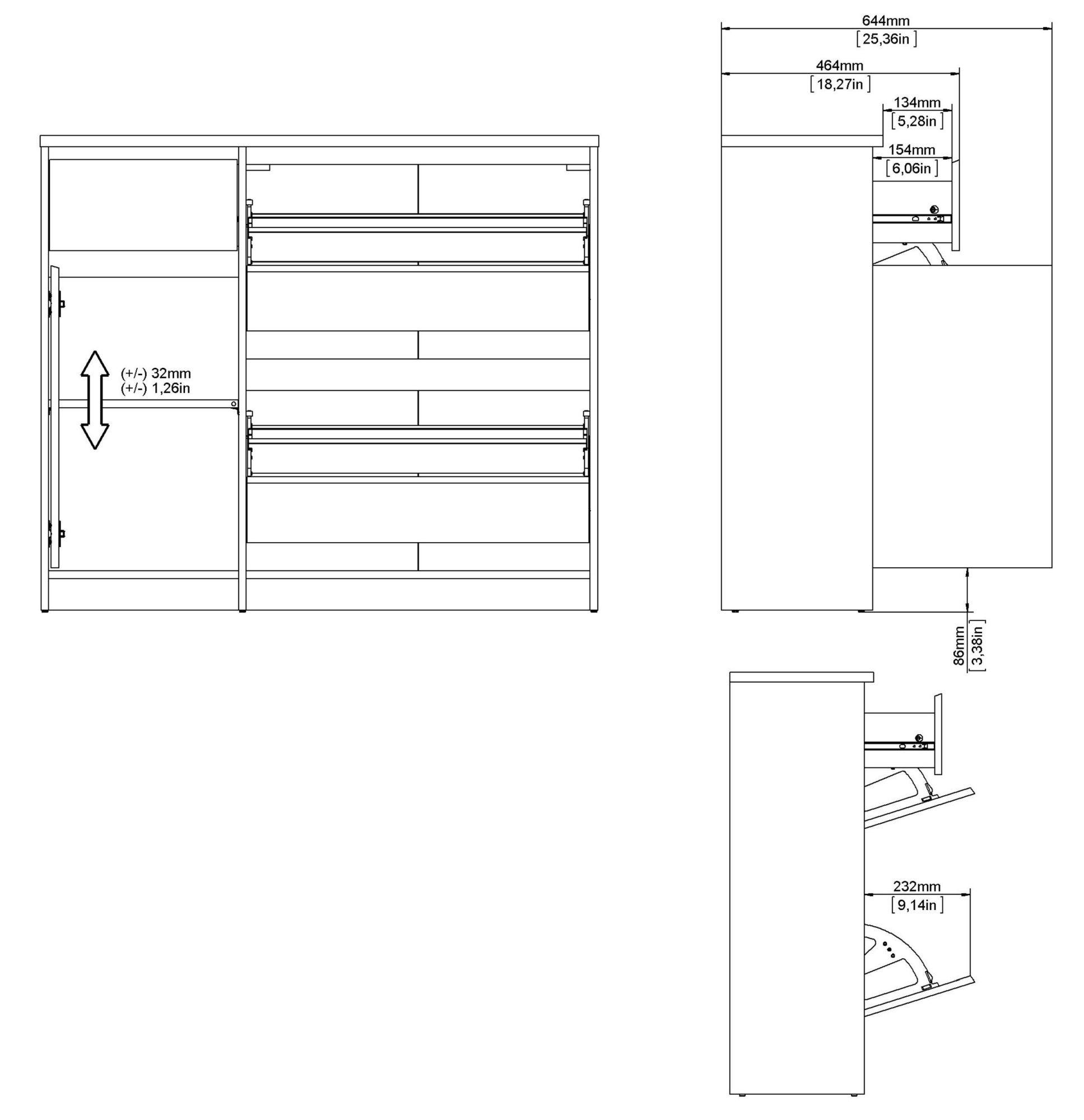 Naia Shoe Cabinet - 3 Door - 1 Drawer - Oak