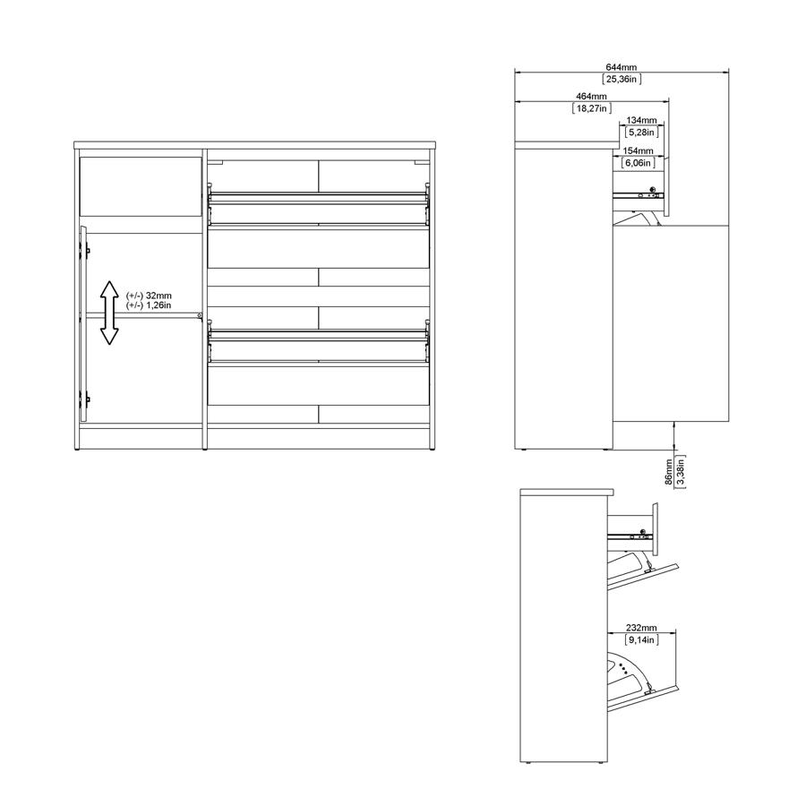 Naia Shoe Cabinet - 3 Door - 1 Drawer - White Gloss