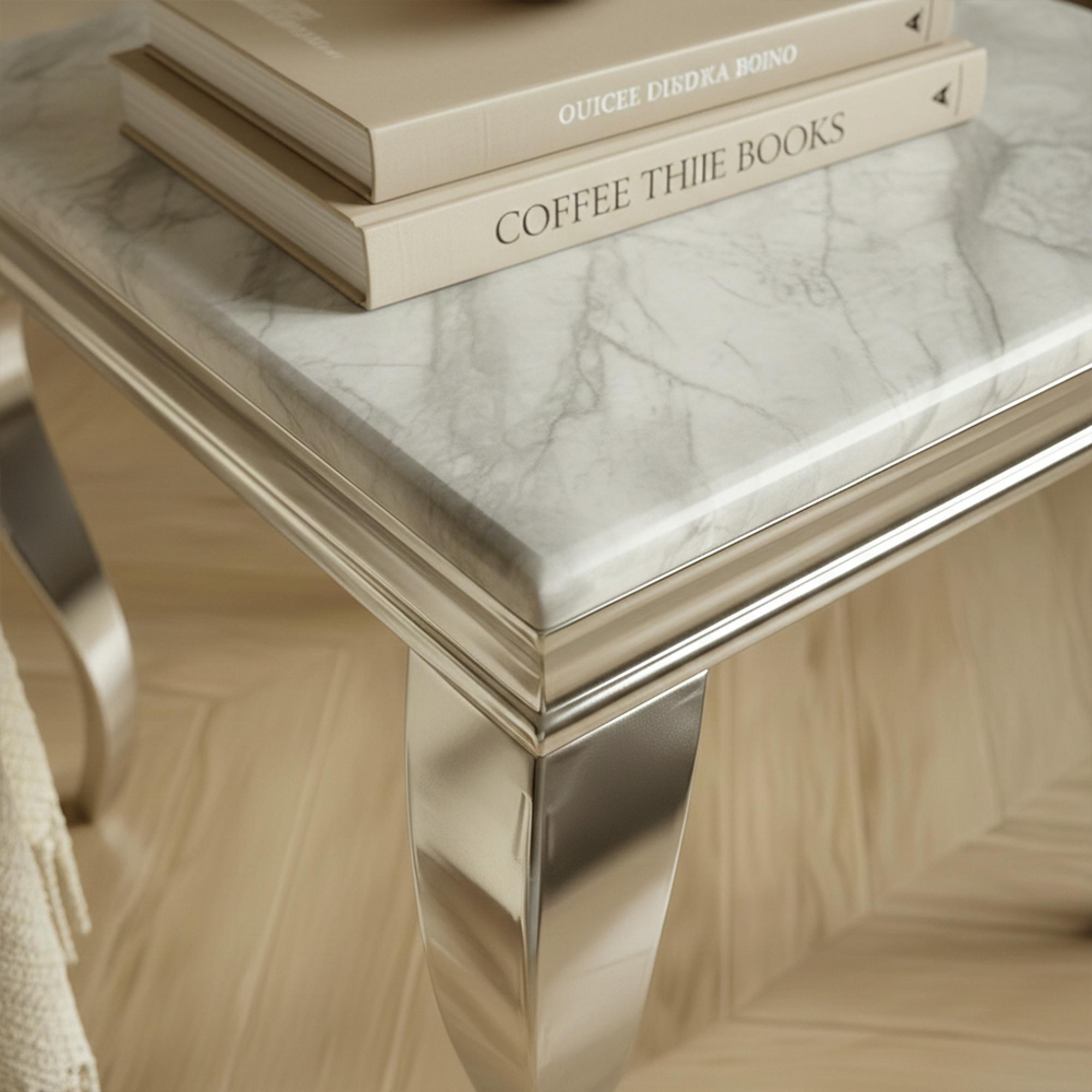 Louis Side Table - Square - Grey Marble & Chrome