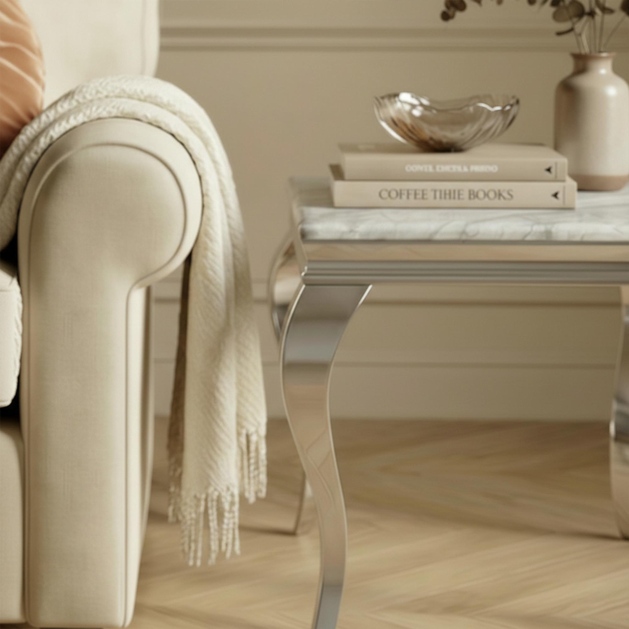 Louis Side Table - Square - Grey Marble & Chrome