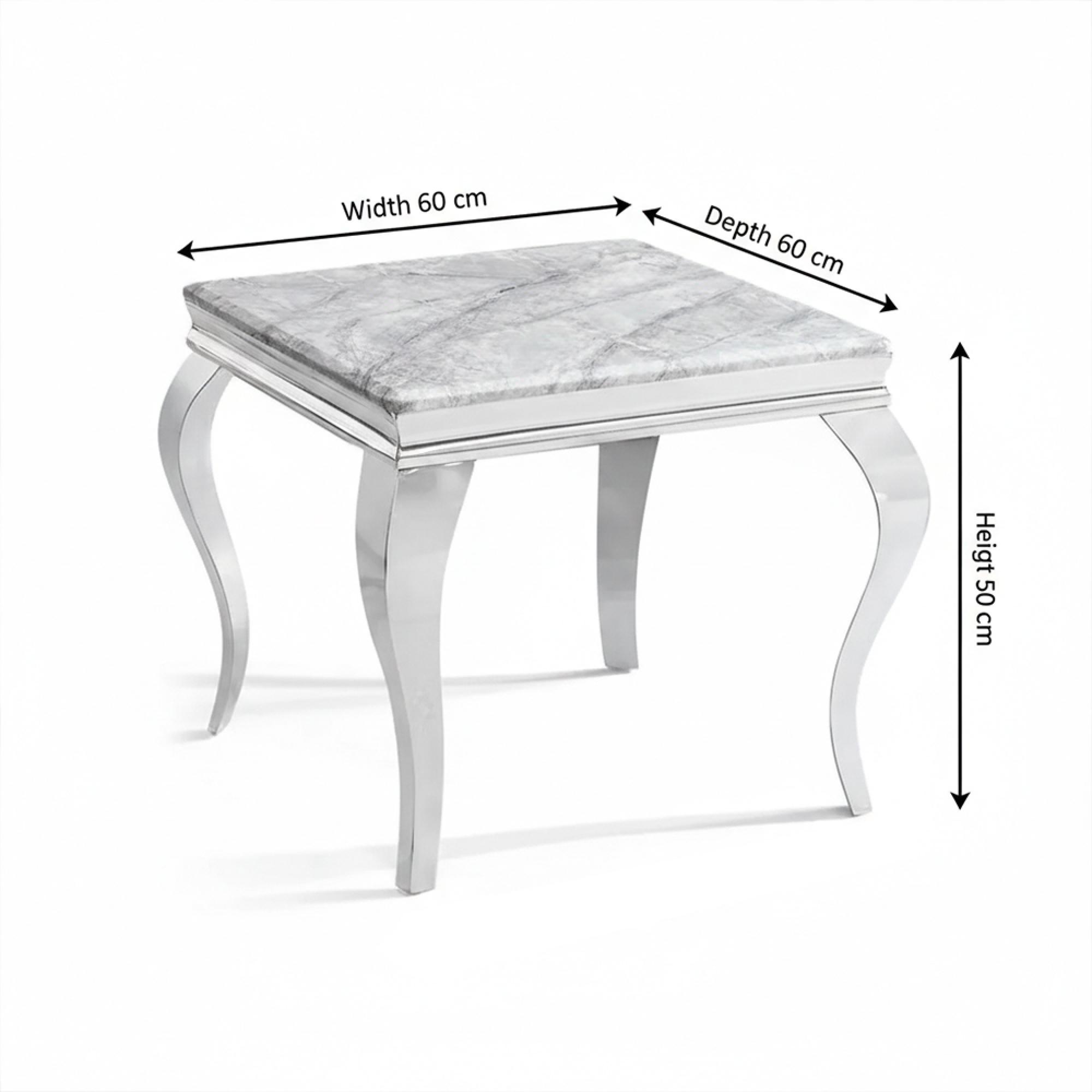 Louis Side Table - Square - Grey Marble & Chrome