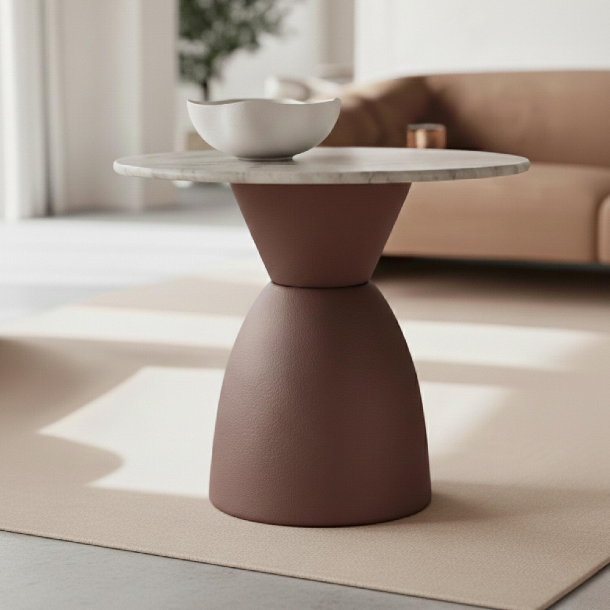 Ferrol Side Table - Round - Grey Marble - with Bronze Base