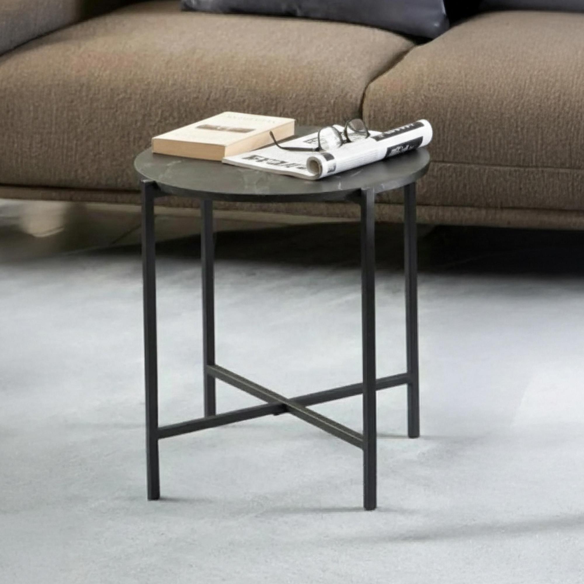 Lamoine Side Table - Round - Black Marble Effect