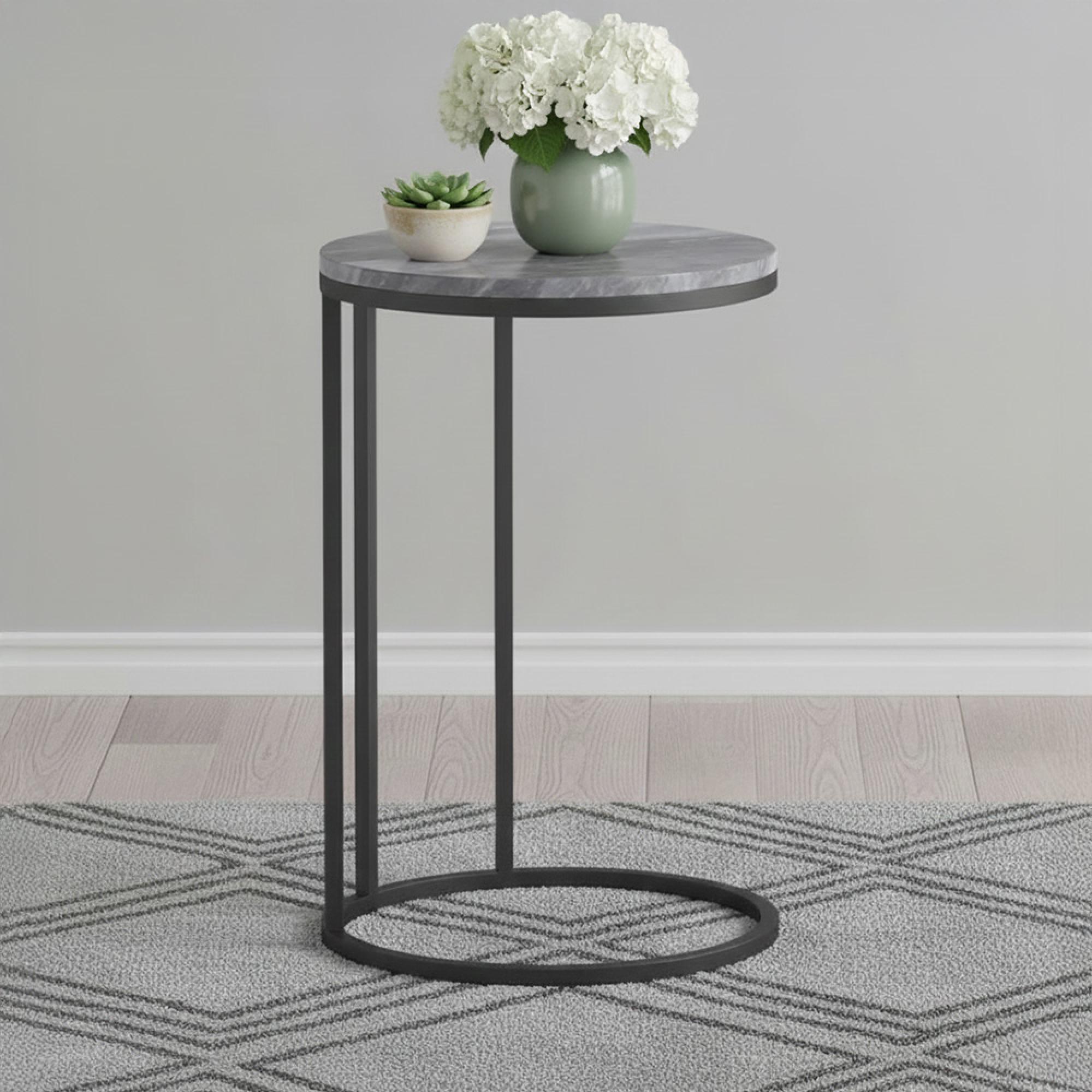 Marmora C Side Table - Round - Grey Marble