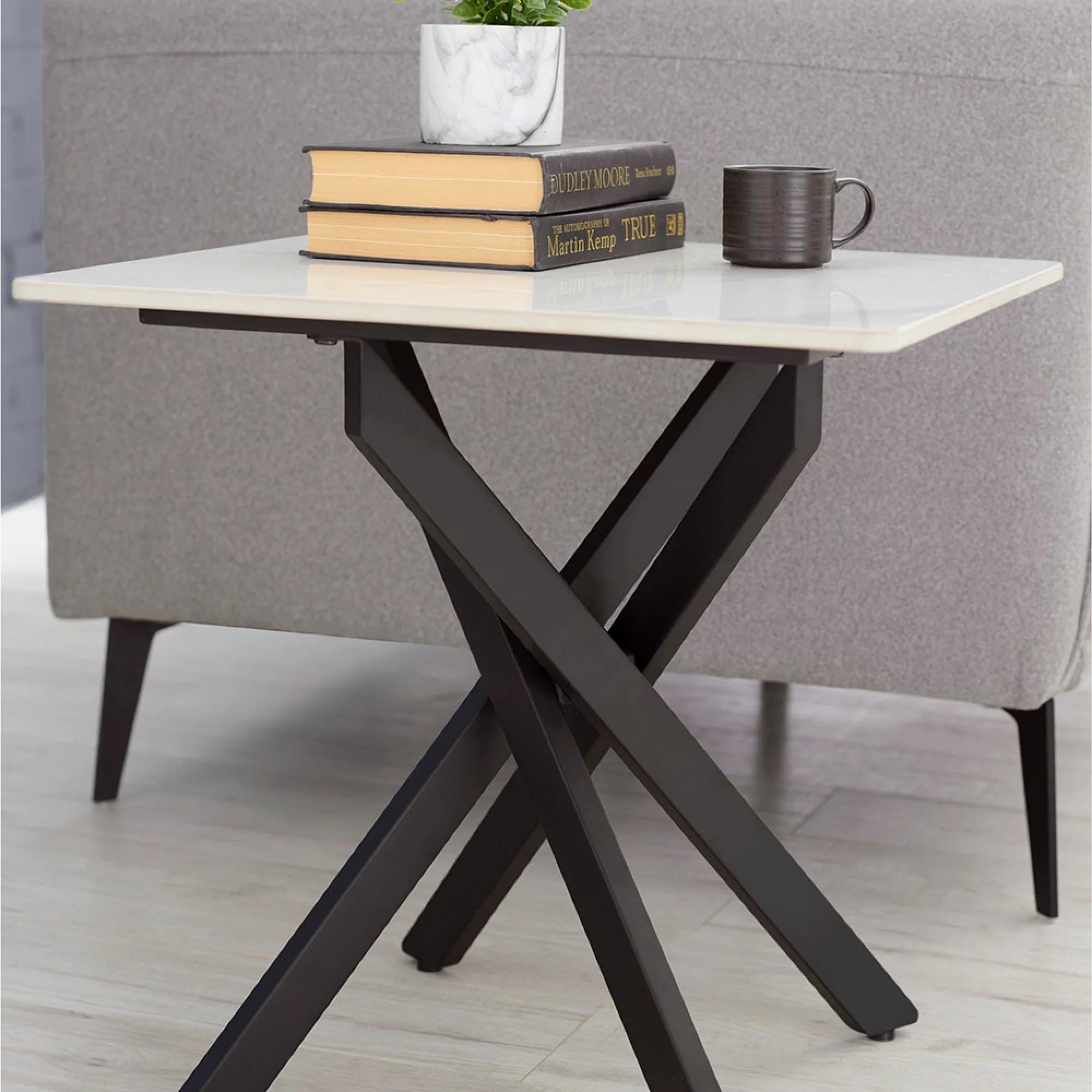 Bradley Lamp Table - Square - White Ceramic
