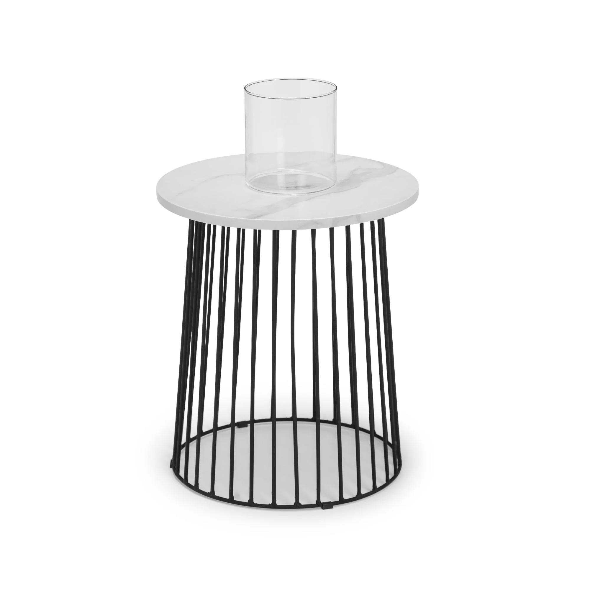 Broadway White Marble Effect Round Lamp Table