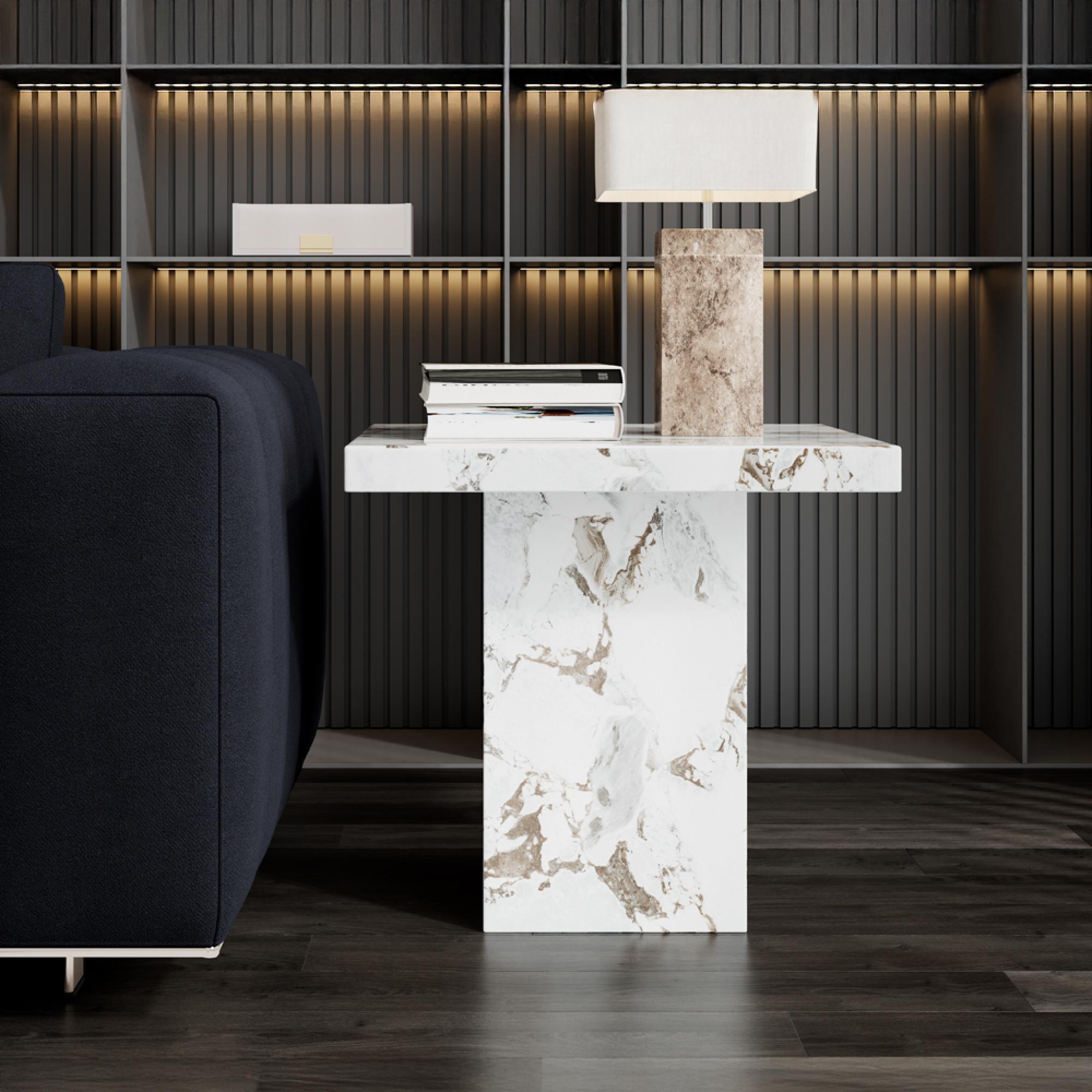 Viola White Marble Square Side Table