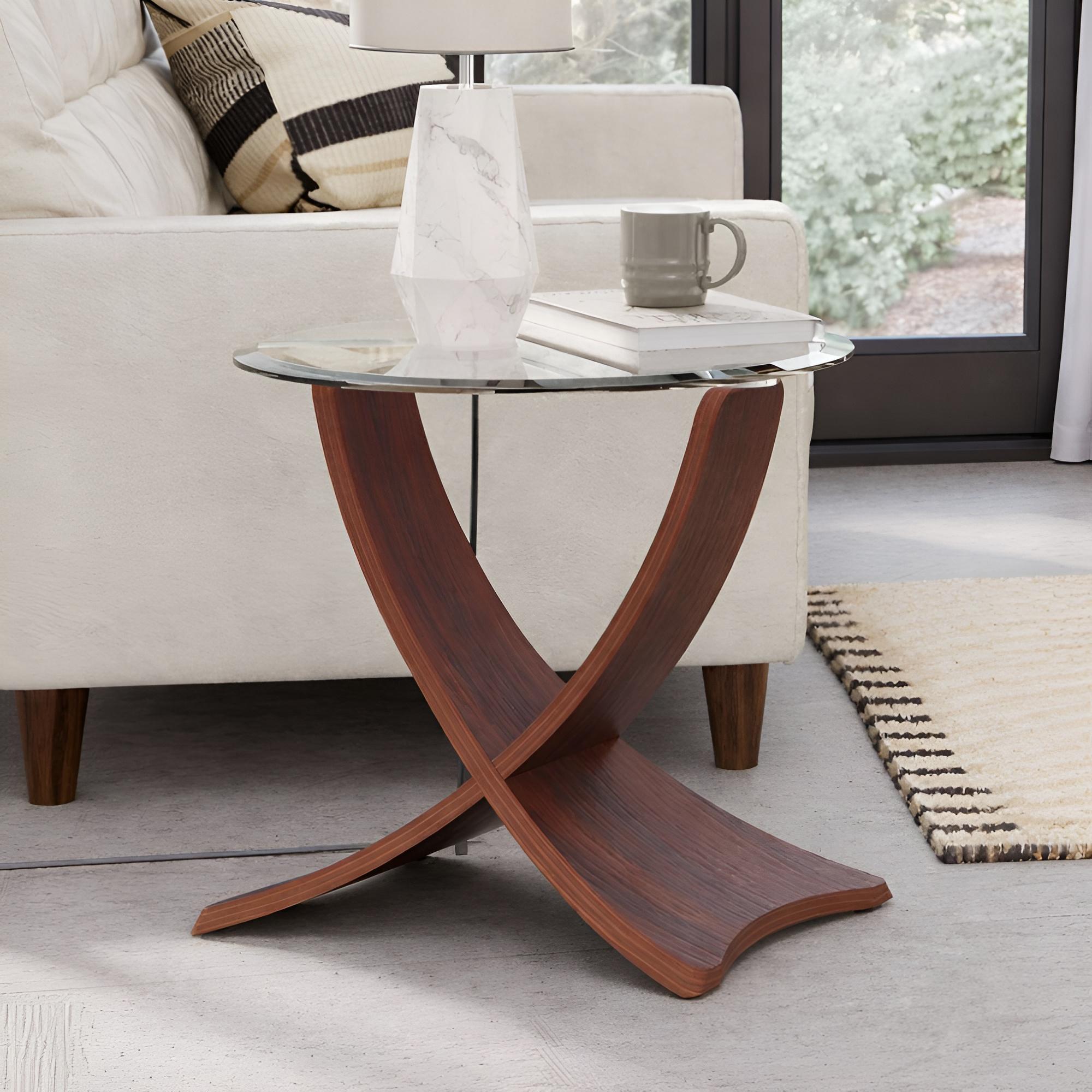Siena Round Lamp Table - Walnut with Glass Top - JF309
