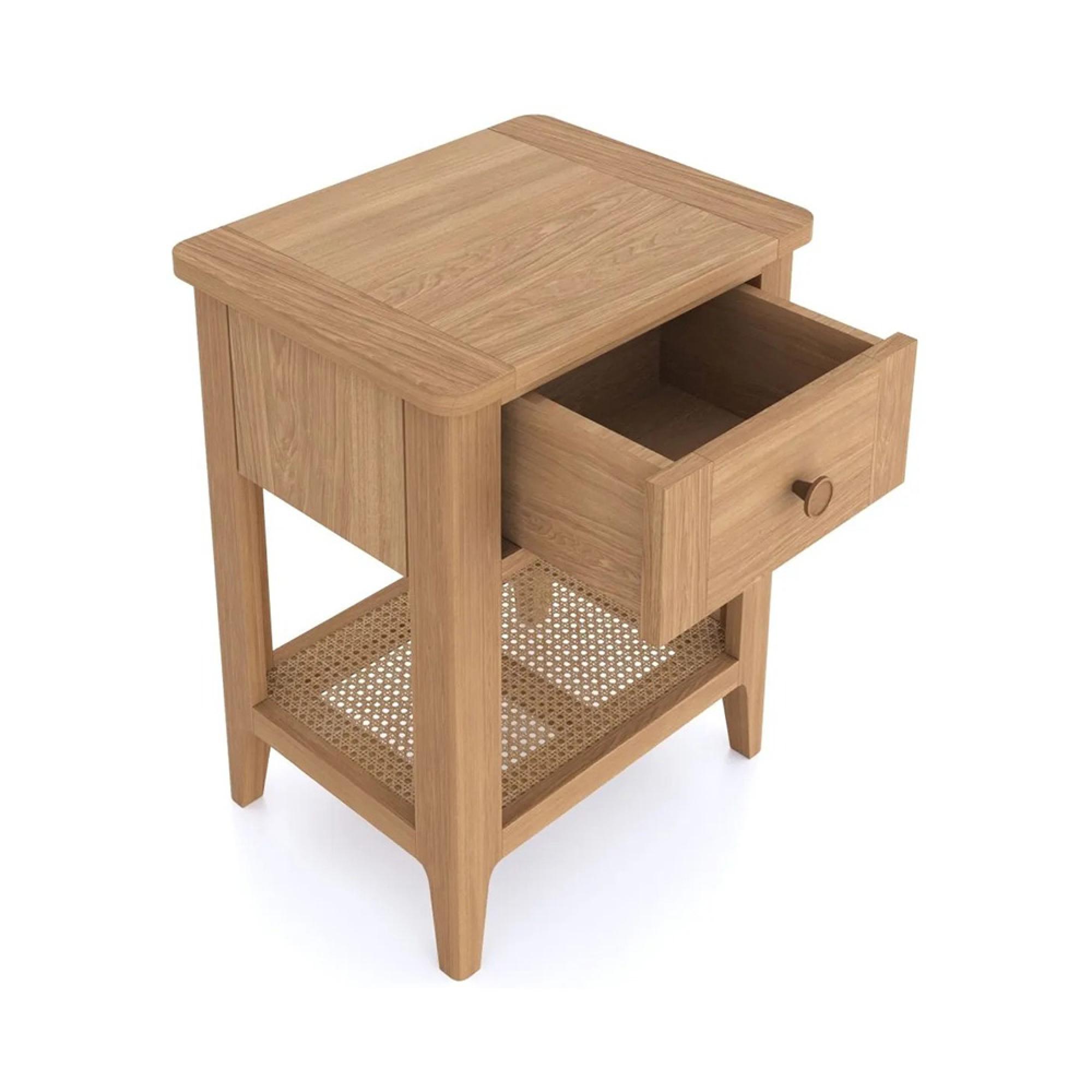 Henley Oak and Rattan 1 Drawer Side Table