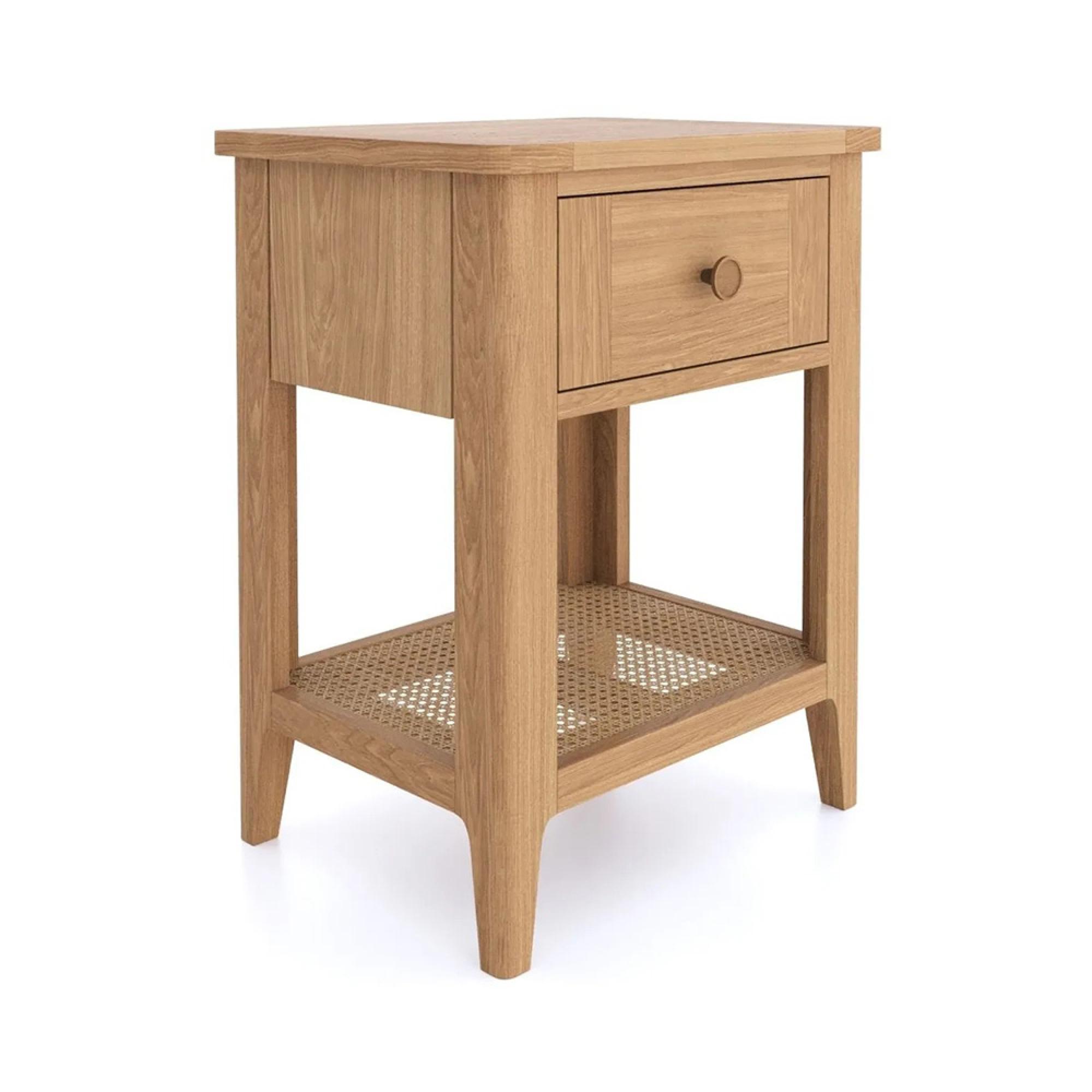 Henley Oak and Rattan 1 Drawer Side Table