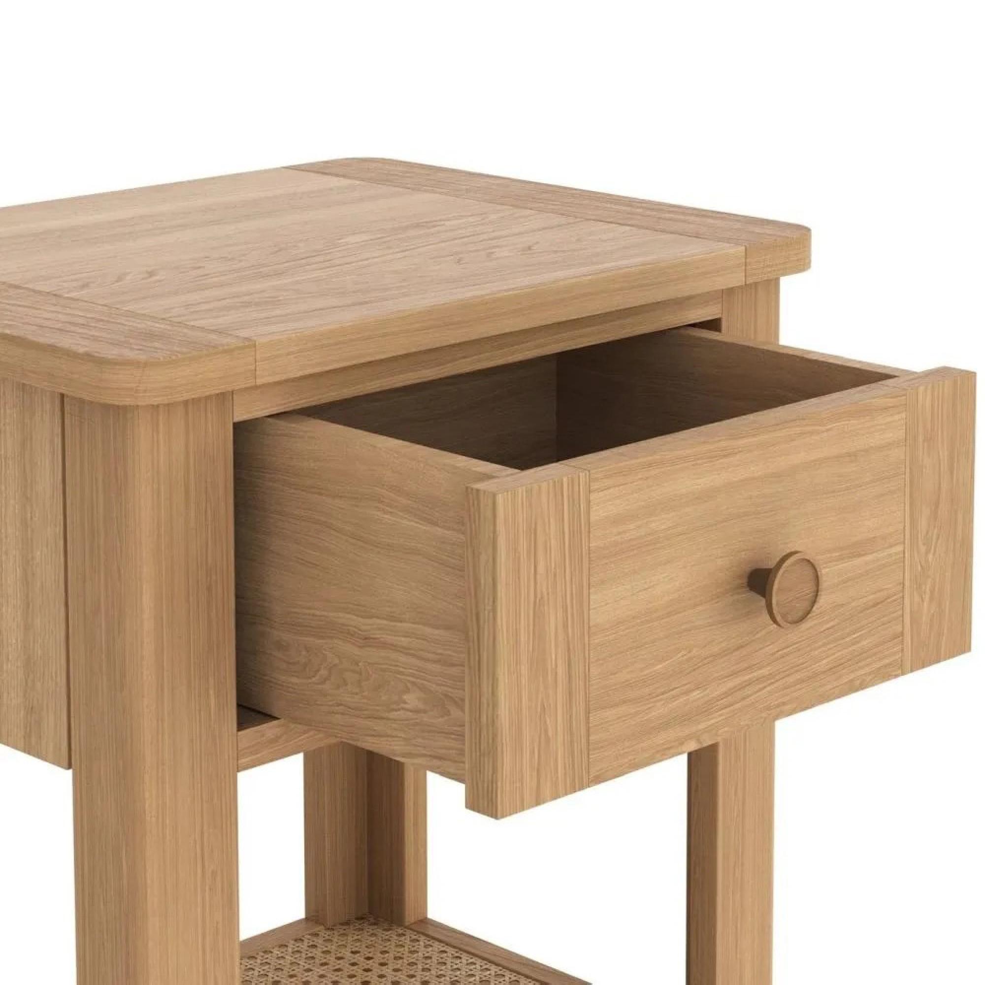 Henley Oak and Rattan 1 Drawer Side Table