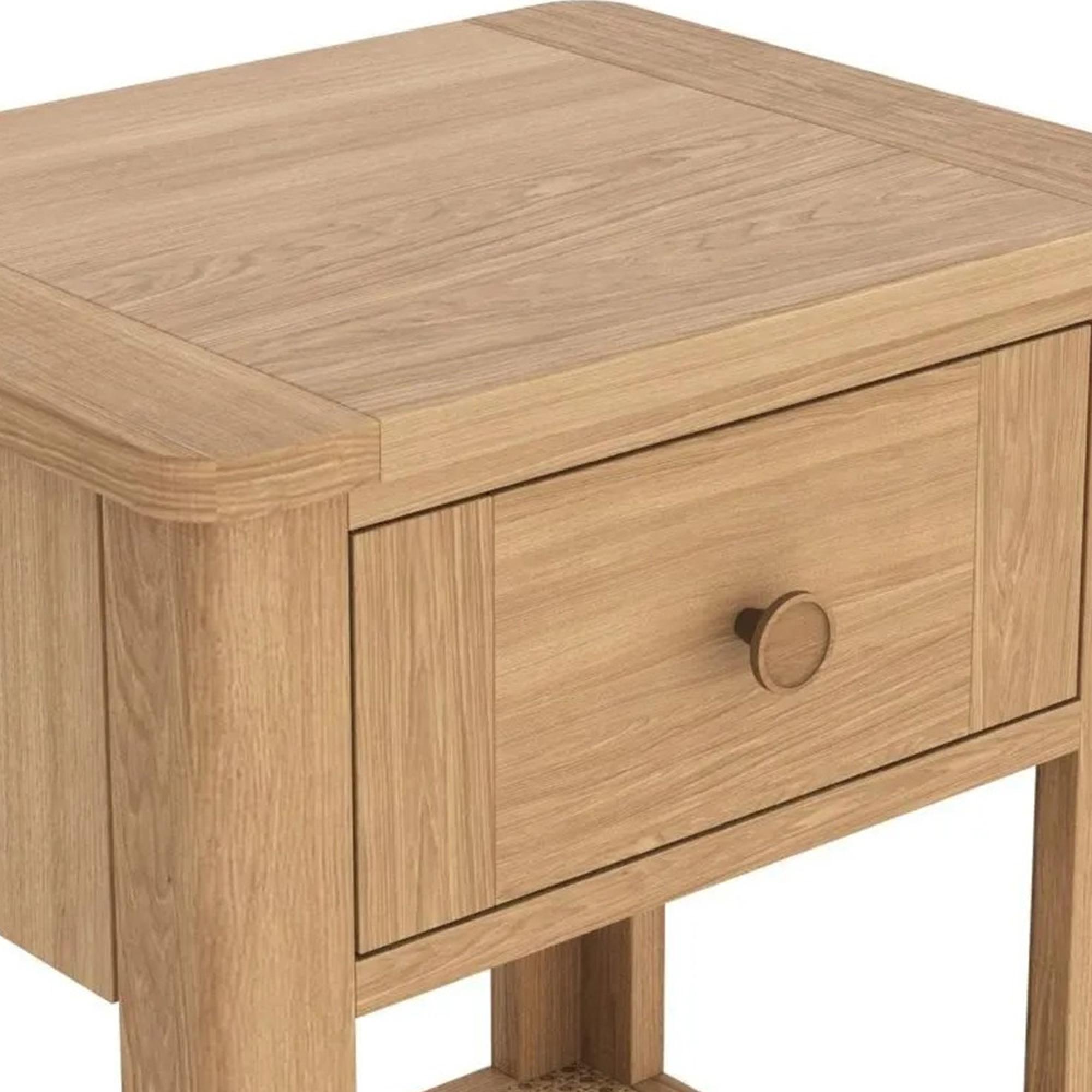 Henley Oak and Rattan 1 Drawer Side Table