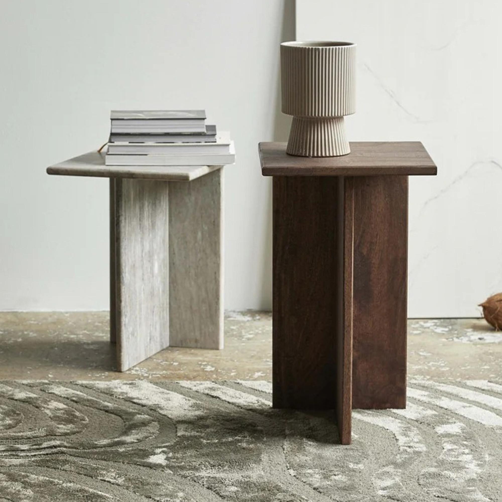 Glina Side Table - High - Set of 2 - Mango Wood & Marble
