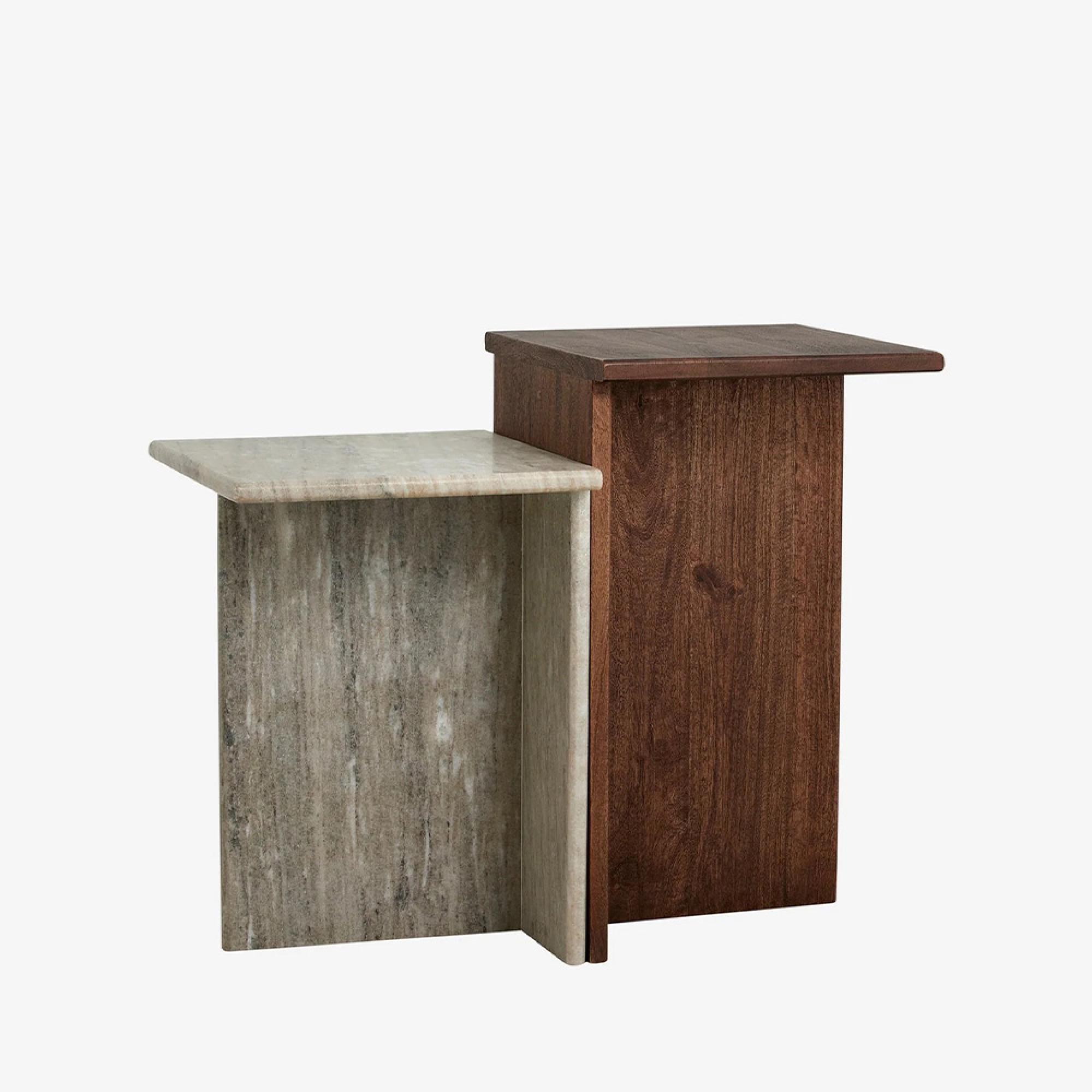 Glina Side Table - High - Set of 2 - Mango Wood & Marble