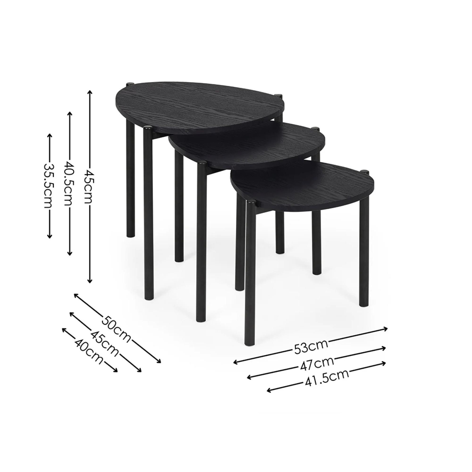 Lorette Nest of 3 Side Tables - Teardrop - Black