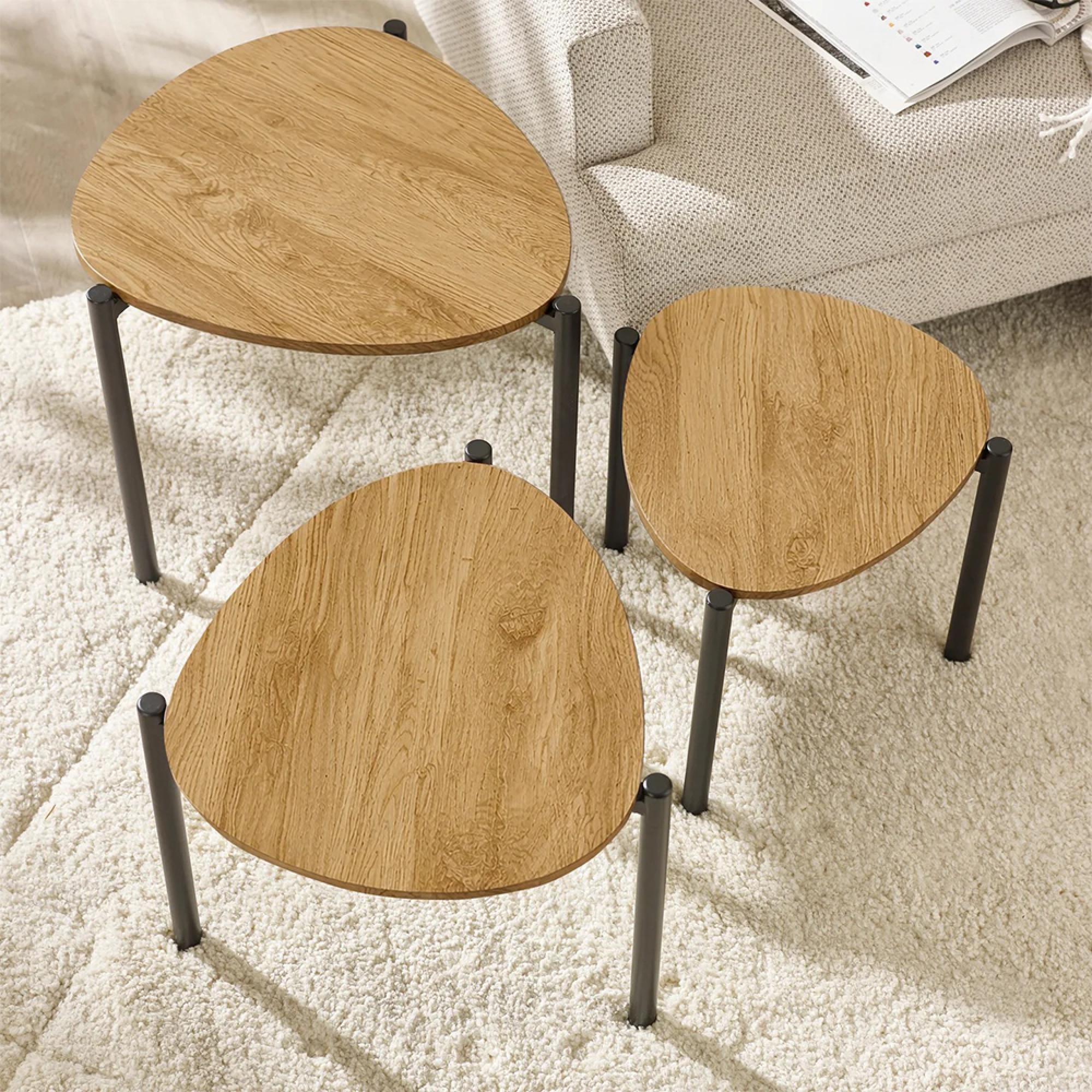 Lorette Nest of 3 Side Tables - Teardrop - Oak