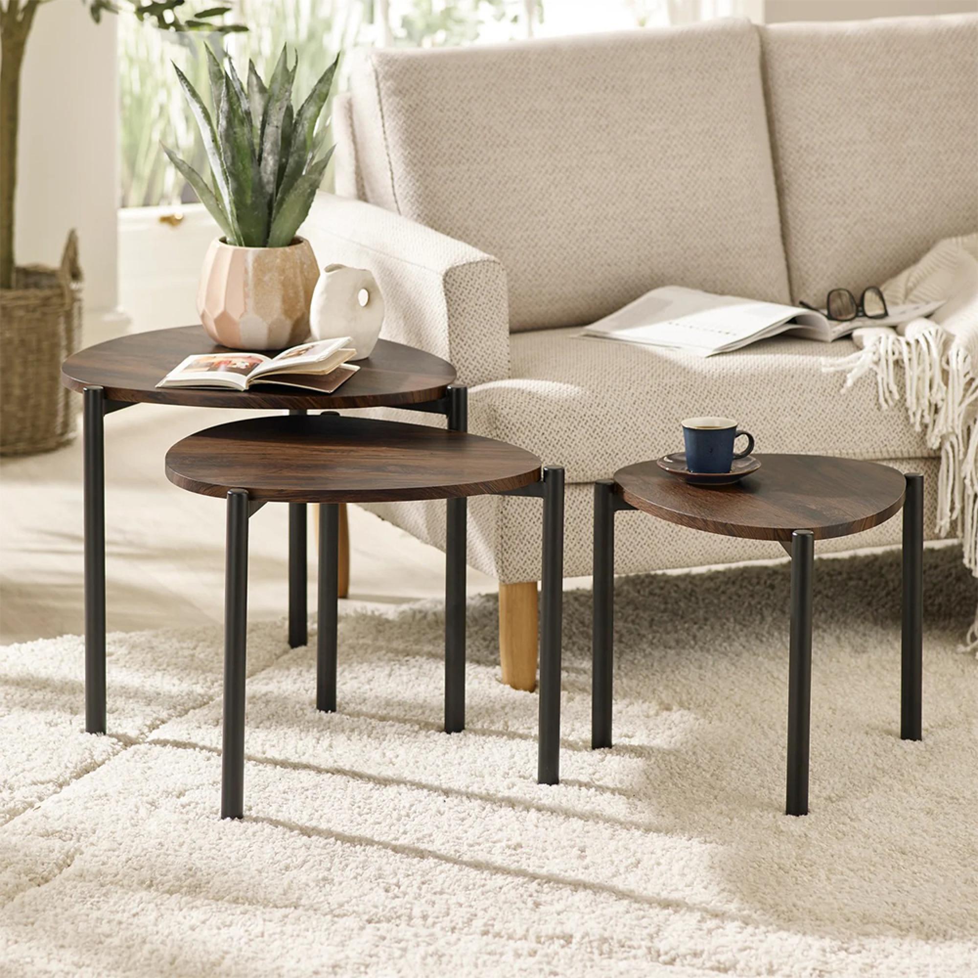 Lorette Nest of 3 Side Tables - Teardrop - Walnut